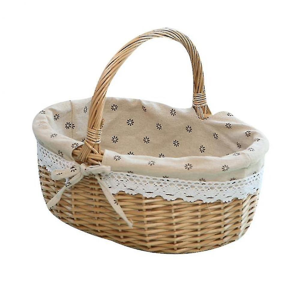 Baskets Picnic Basket Natural Woven Woodchip With Double Folding Handles Basket Khaki
