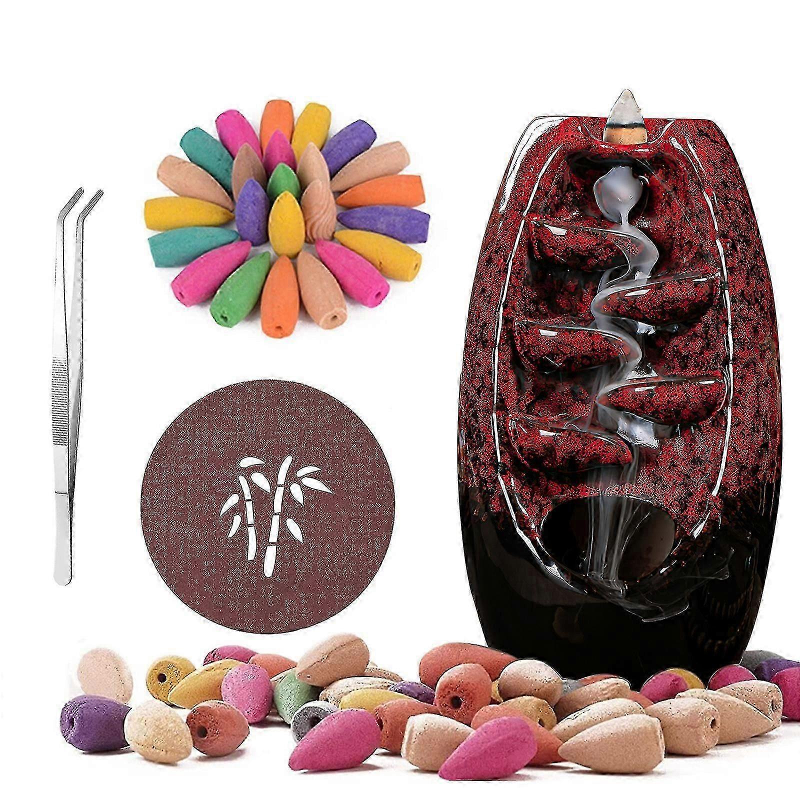 Keraaminen Refluksisuitsukepoltin 100 kartiolla, vesiputous aromaterapian pidike punainen