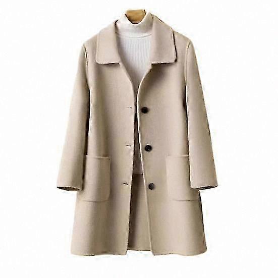 Women's Warm Winter Coat Mid-Length Solid Color Loose Fit Single-Breasted Lapel with Long Sleeves and Pockets for Cold Weather