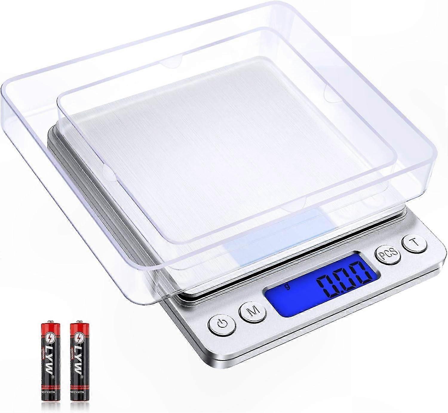 Digital Kitchen Scale, 500g Portable Compact Scale with Backlit LCD, 2 Trays, 6 Units Conversion, Auto Off Feature