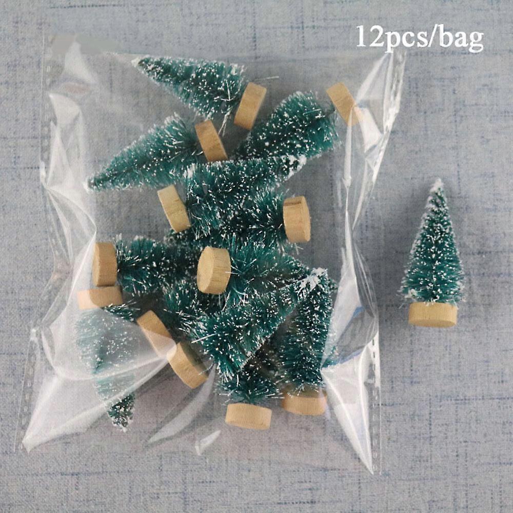 12Pcs Small Christmas Fake Pine Tree Mini Sisal Bottle Brush Snow Frosted Tree
