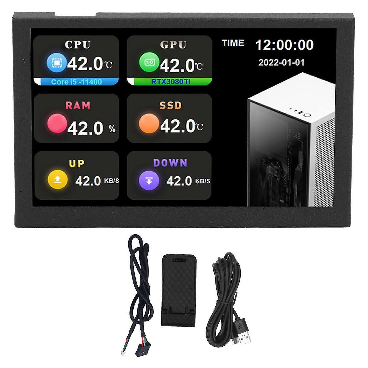 IPS USB Mini Screen 5 Inch 800x480 Resolution Type C Sub Screen PC Data Monitor for AIDA64 Black