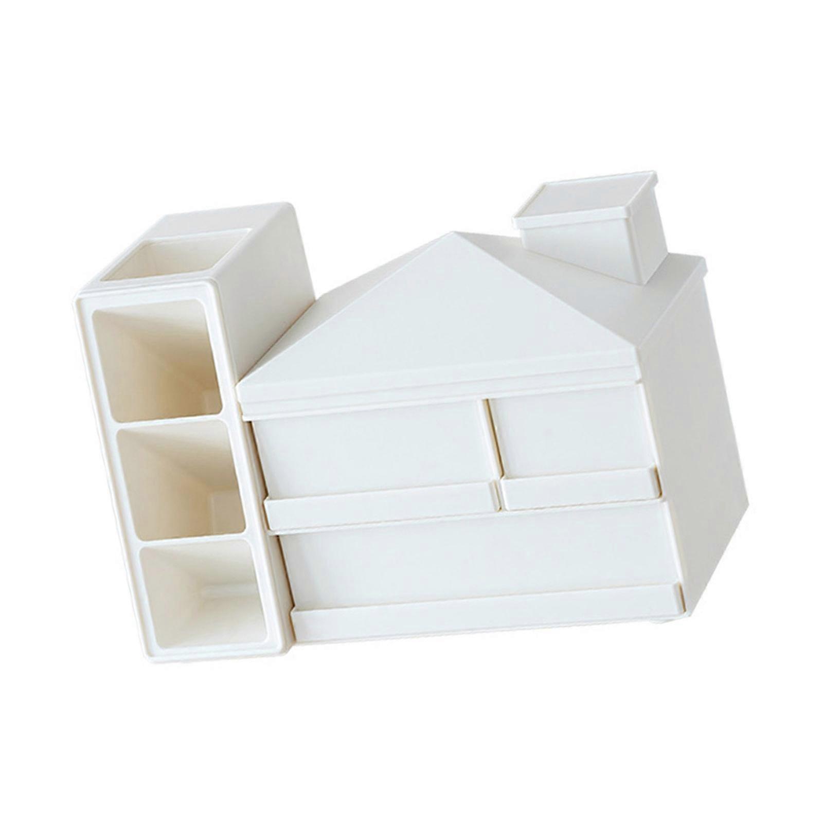 Double Layered Desk Drawer Desk Drawer Multifunctional Pen Organiser with Sliding Drawer Space Saving Desktop Organiser  White