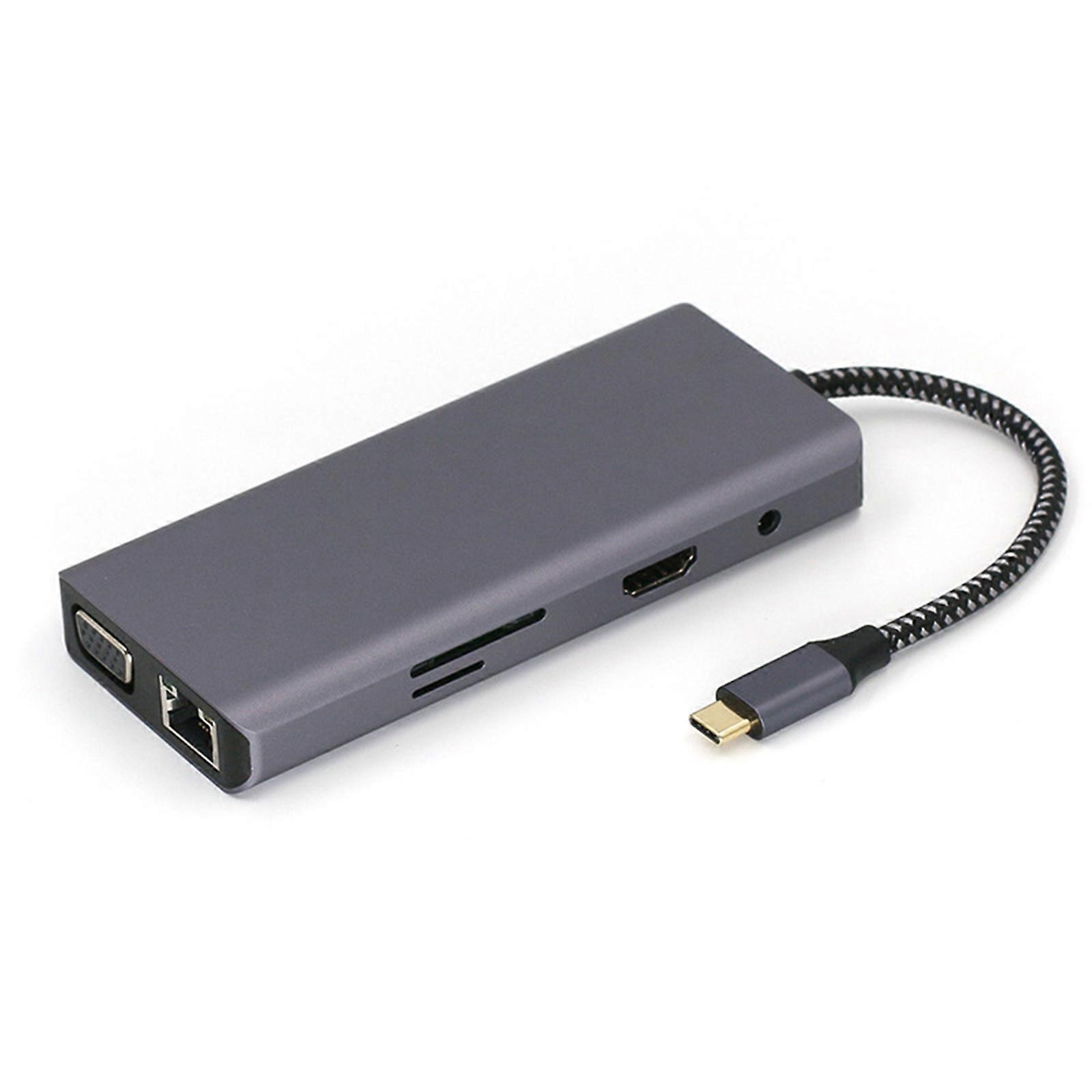 Wieloportowy adapter USB C z wyjściem HDTV VGA RJ45 Ethernet TF Czytnik kart Gniazdo 3,5 mm port Stacja dokująca do komputera Multicolor