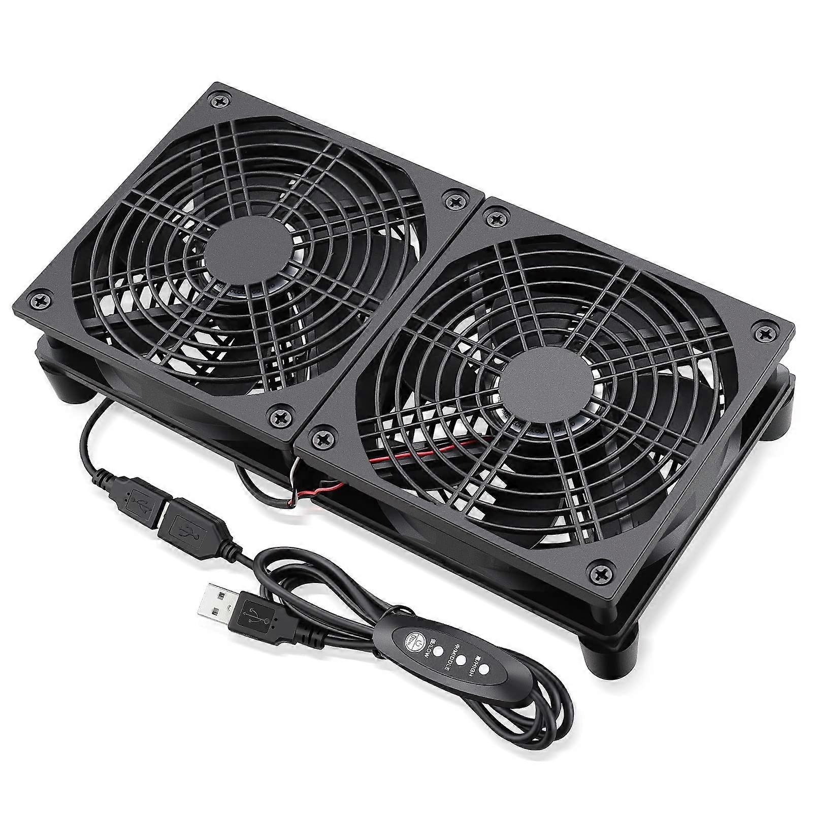 Dual 120mm 5V USB Fans 102 CFM Airflow For Router TV Box Micro PC And Other Electronics