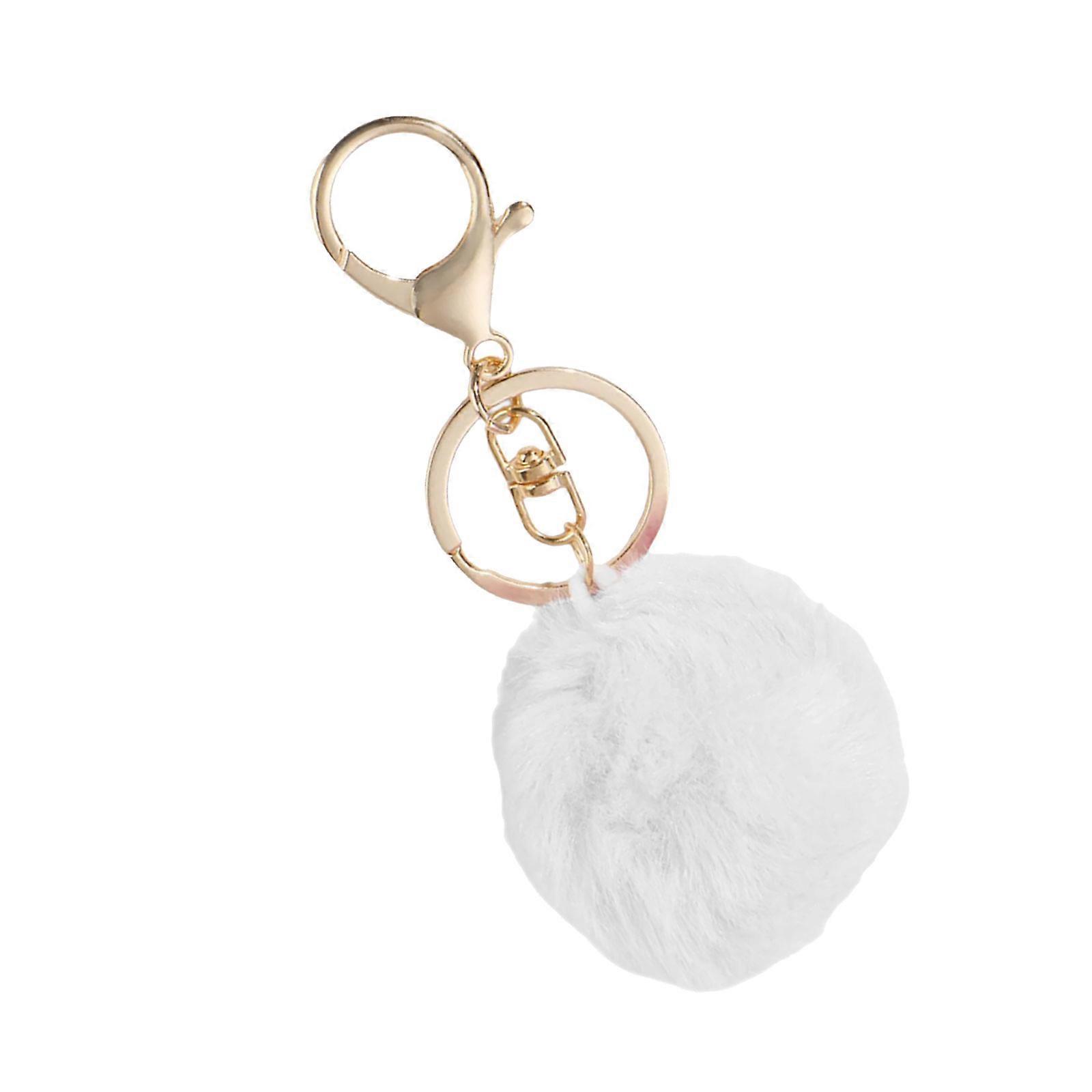 Soft Polyester Keychain Decors With Interchangeable Plush Balls Keychain Decorations For Creative Customization  White