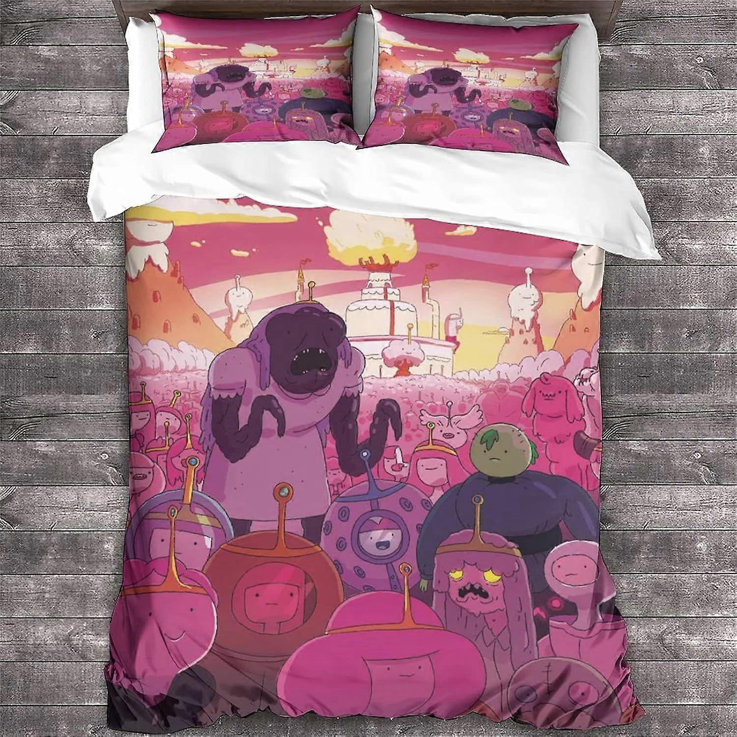 GENBAK Adventure Time Cama Animação Edredom Capa 3D Animação Imprimir Roupa de Cama Capa Edredom para Adolescentes Microfibra 3 peças Capa Colcha Decorada Doub