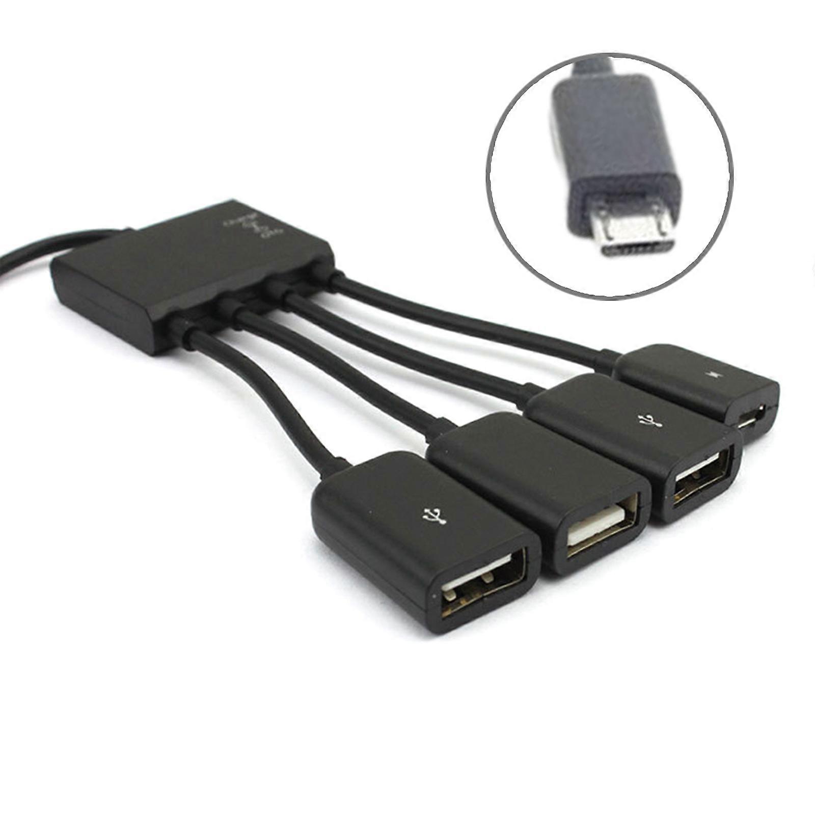 USB OTG Hub with Charging Switching 1 to 4 MicroUSB TypeC Charging Cable Connect Multiple Devices Simultaneously Multicolor