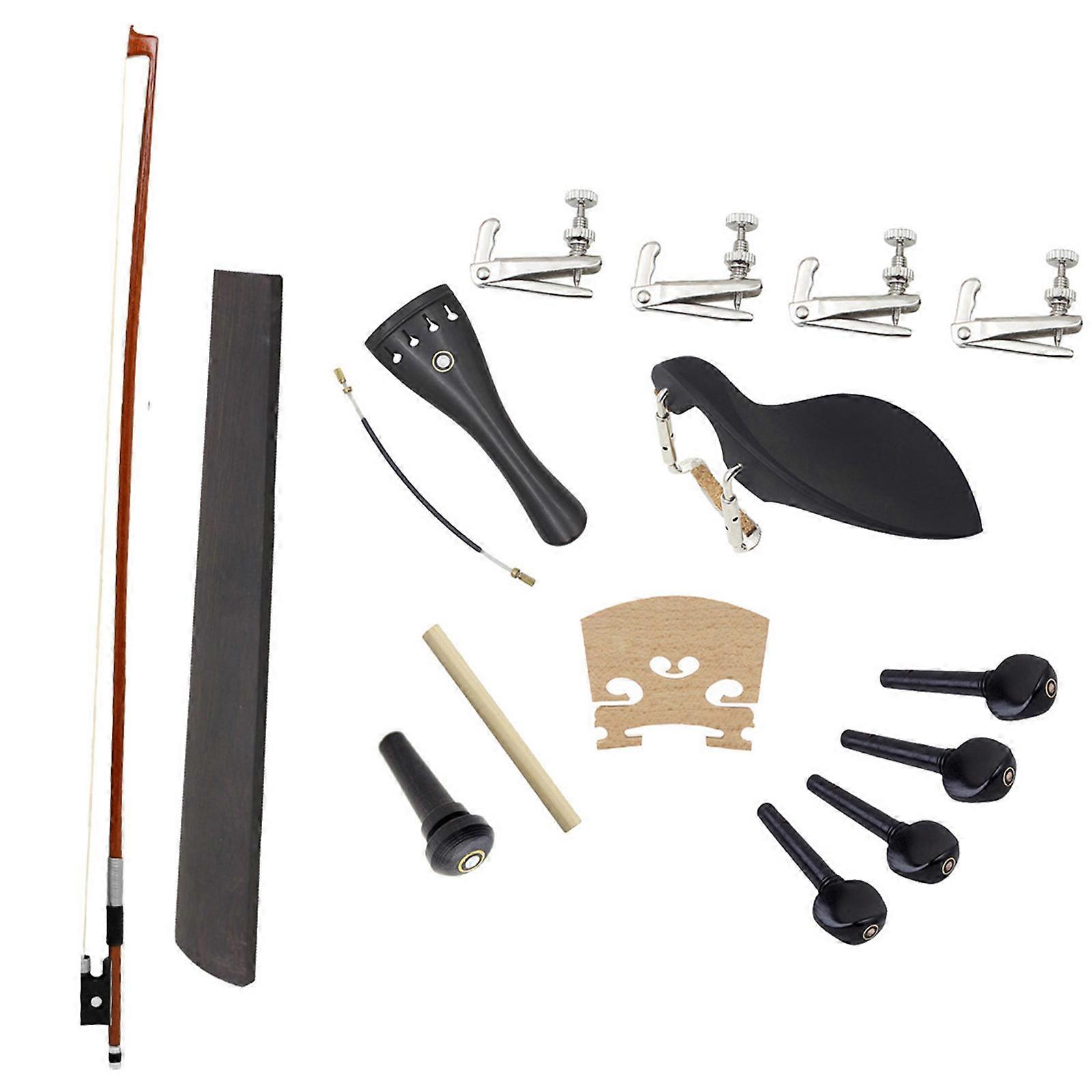 Complete Violin Accessories Set With Ebony Bridge Chinrest Professional Tuning Pegs Wood Violin Part Set for Violin  Silver