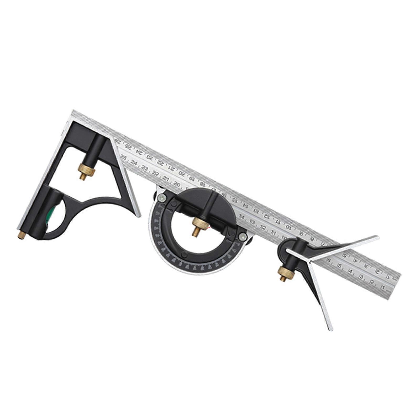 Stainless Square Ruler Multifunction Sliding Combination Square Ruler Protractor Level Measure 180 90 45 Degree Angles Multicolor