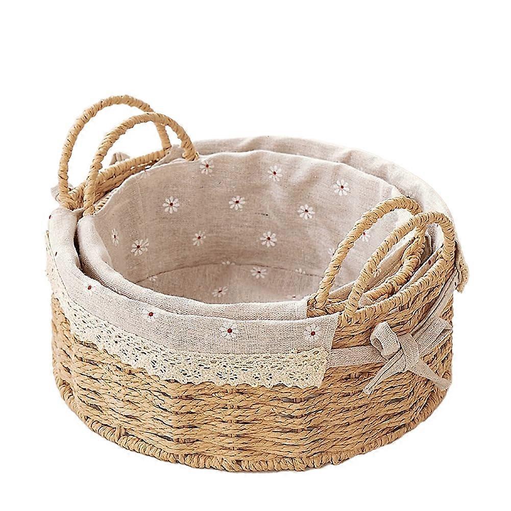 Small Wicker Storage Baskets for Organizing, Decorative Woven Baskets with Handles & Liners, Boho Baskets Trays