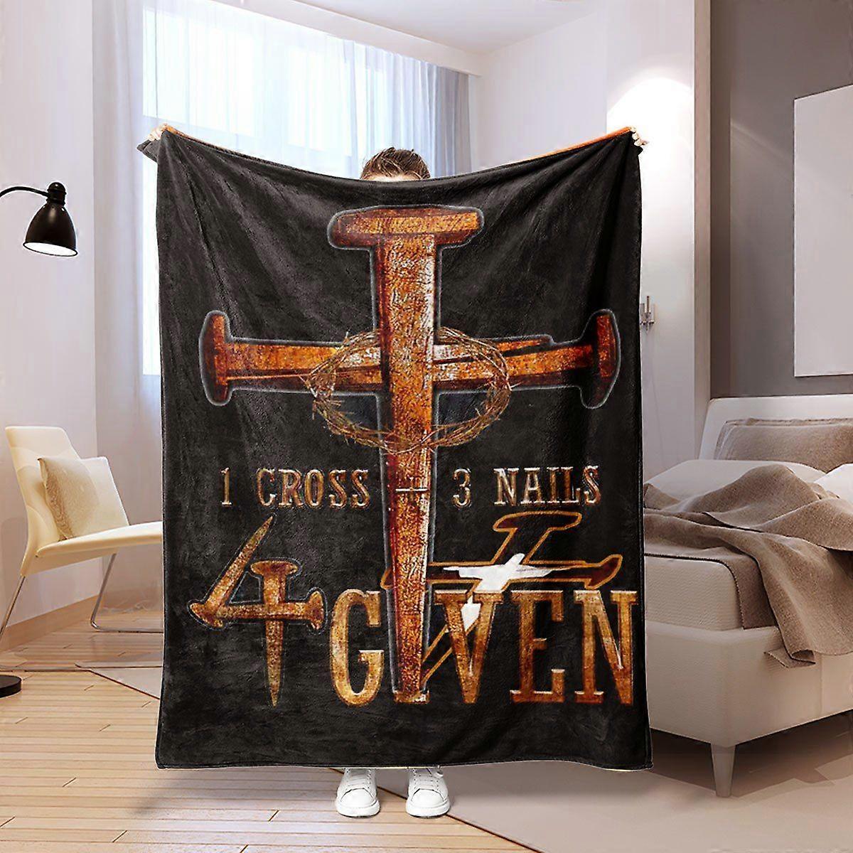 Rustic Cross & 4th of July Design Polyester Throw Blanket - Soft, Cozy, and Versatile for Bedding, Picnics, Travel, and -POKJH315