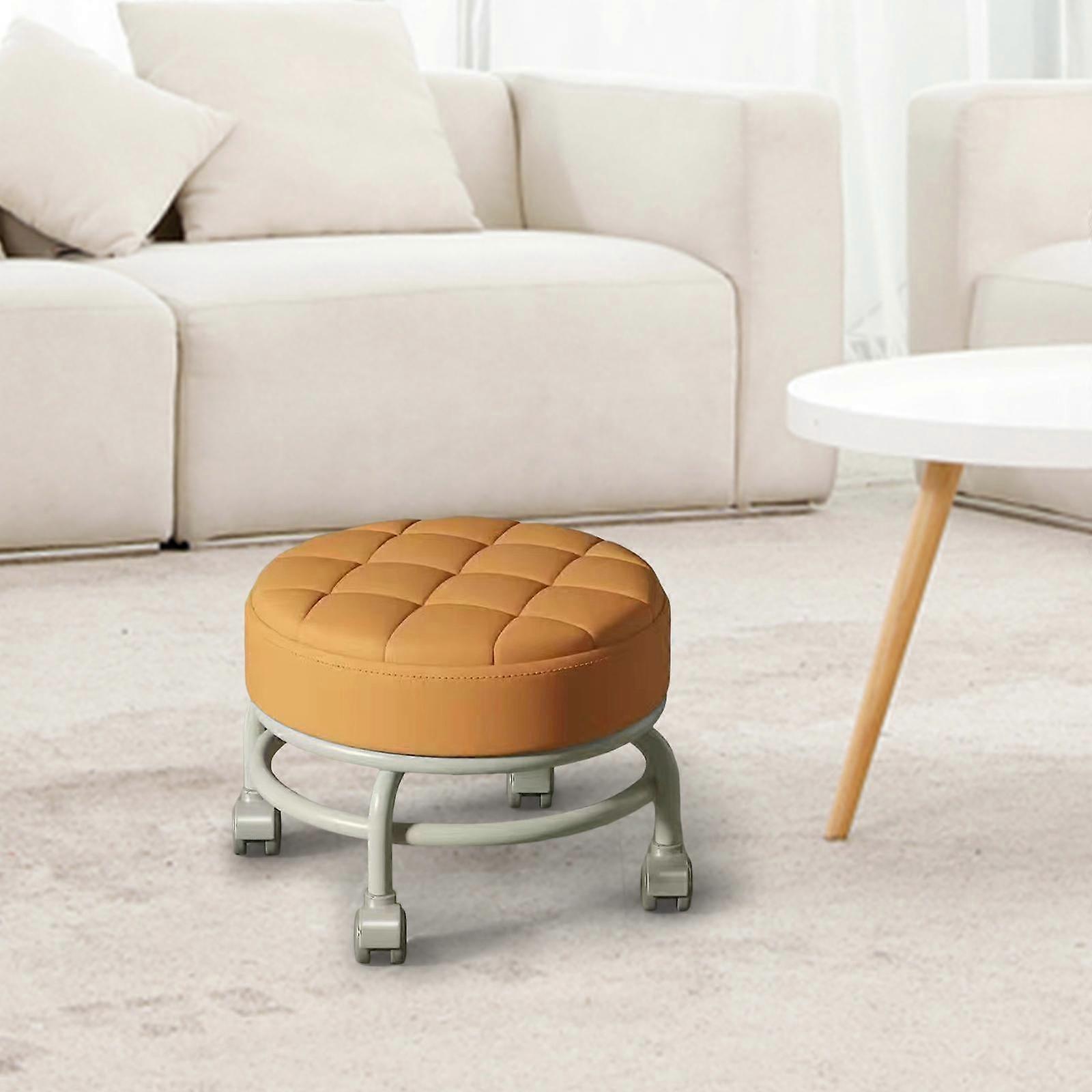 360° Rotating Roller Stool, Movable Mini Swivel Chair, Low Noise Heavy Duty Sturdy Lazy Housework Stool for Office Garage, Orange