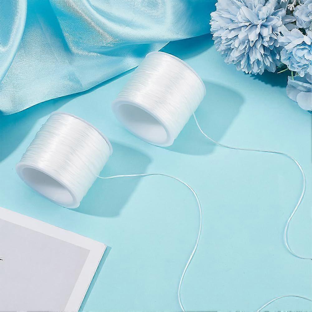 2 Rolls Flat Elastic Spandex Beading Thread White 1.0mm 60m Roll Stretch String for Bracelet Jewelry Making Craft Sewing