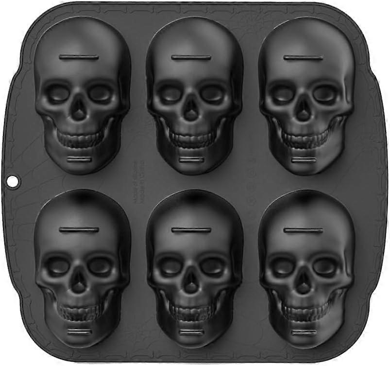 Skull Silicone Mold 6 Cavity 3D Ice Cube and Baking Tray for Halloween Cakes Easy Release