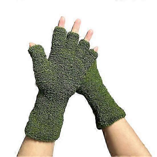 1 Pair Unisex Gloves Half-finger Thick Fleece Soft Elastic Anti-slip Warm Solid Color Cozy Windproof Extended Wrist Students Writing Typing Gloves