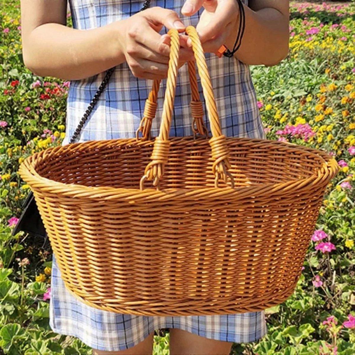 Handmade Imitation Rattan Picnic Basket with Handle