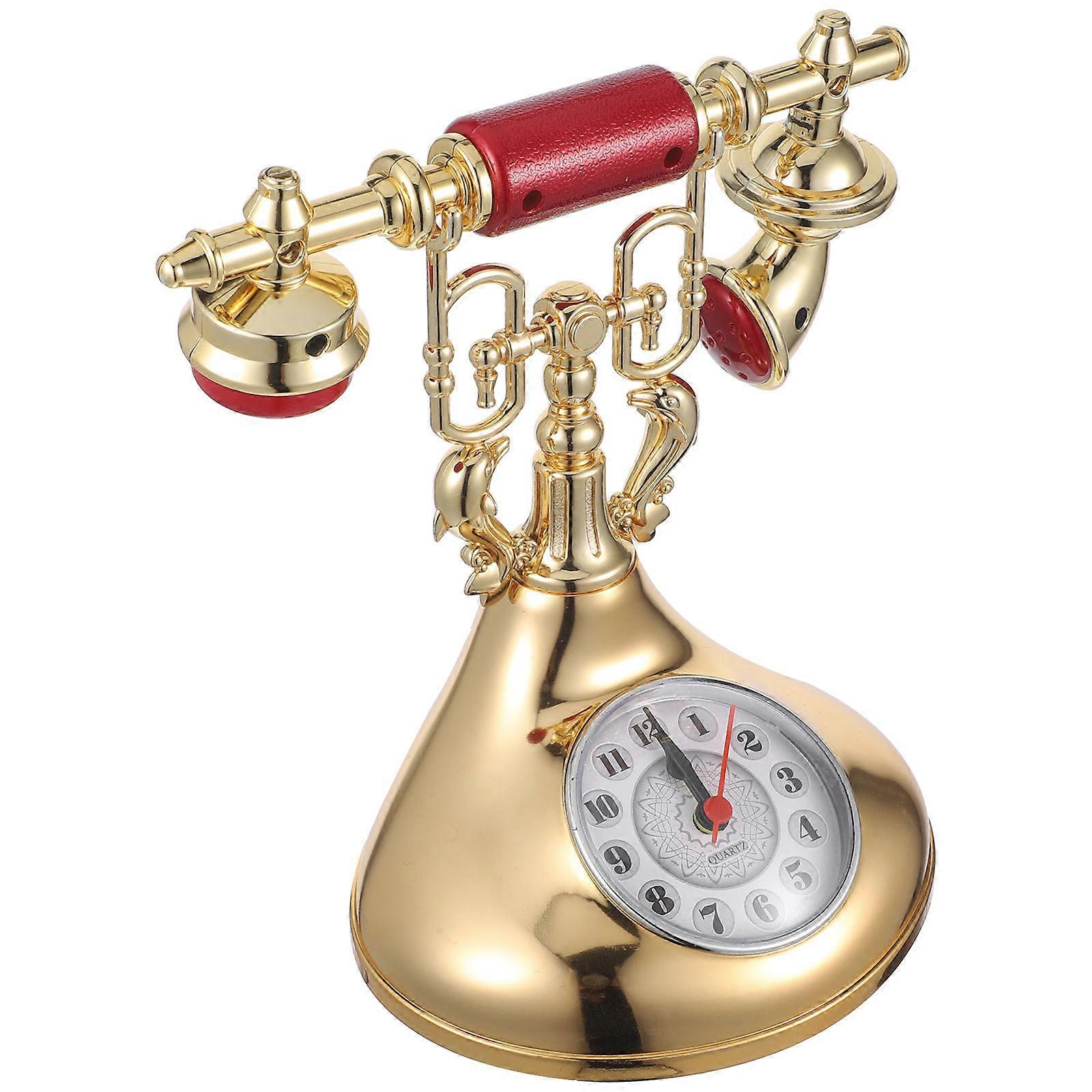 Vintage Telephone Clock Decorative Desktop Clock Unique Ornament