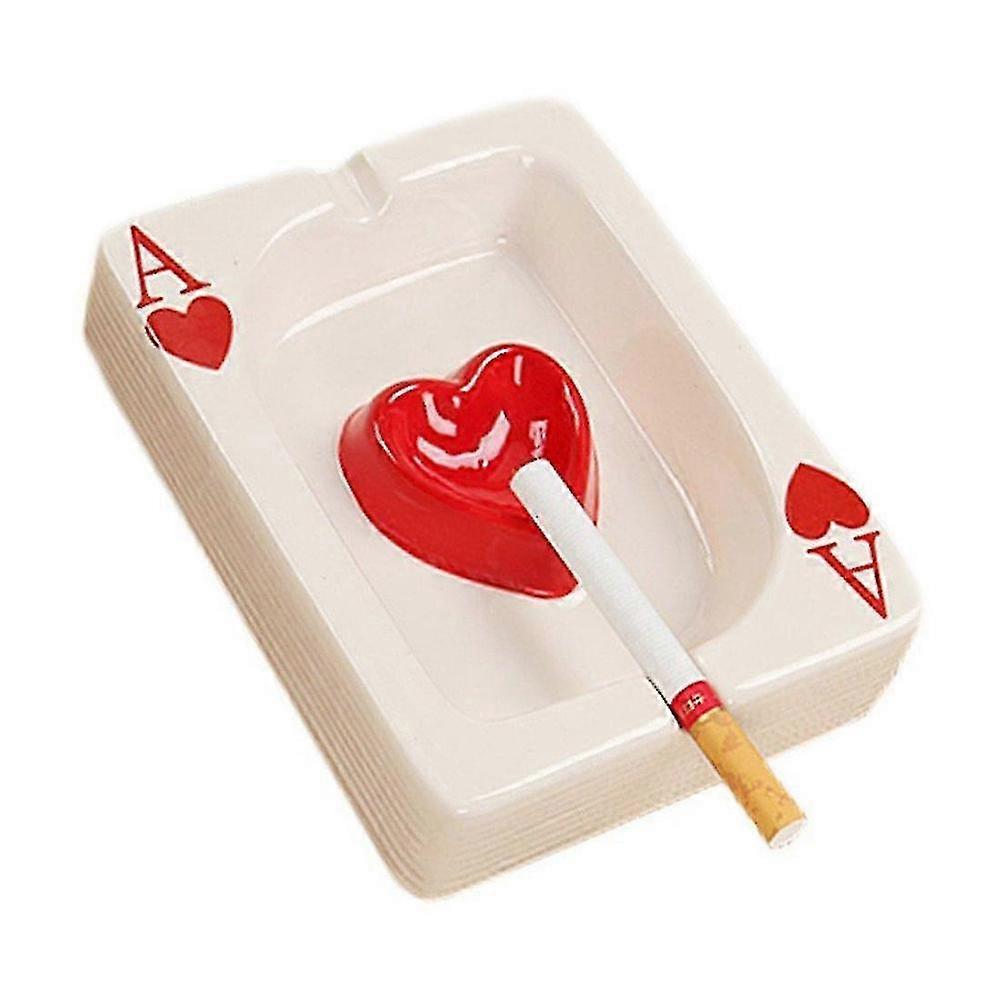 Modern Ceramic Desktop Ashtray with Card Design for Indoor and Outdoor Use - Red