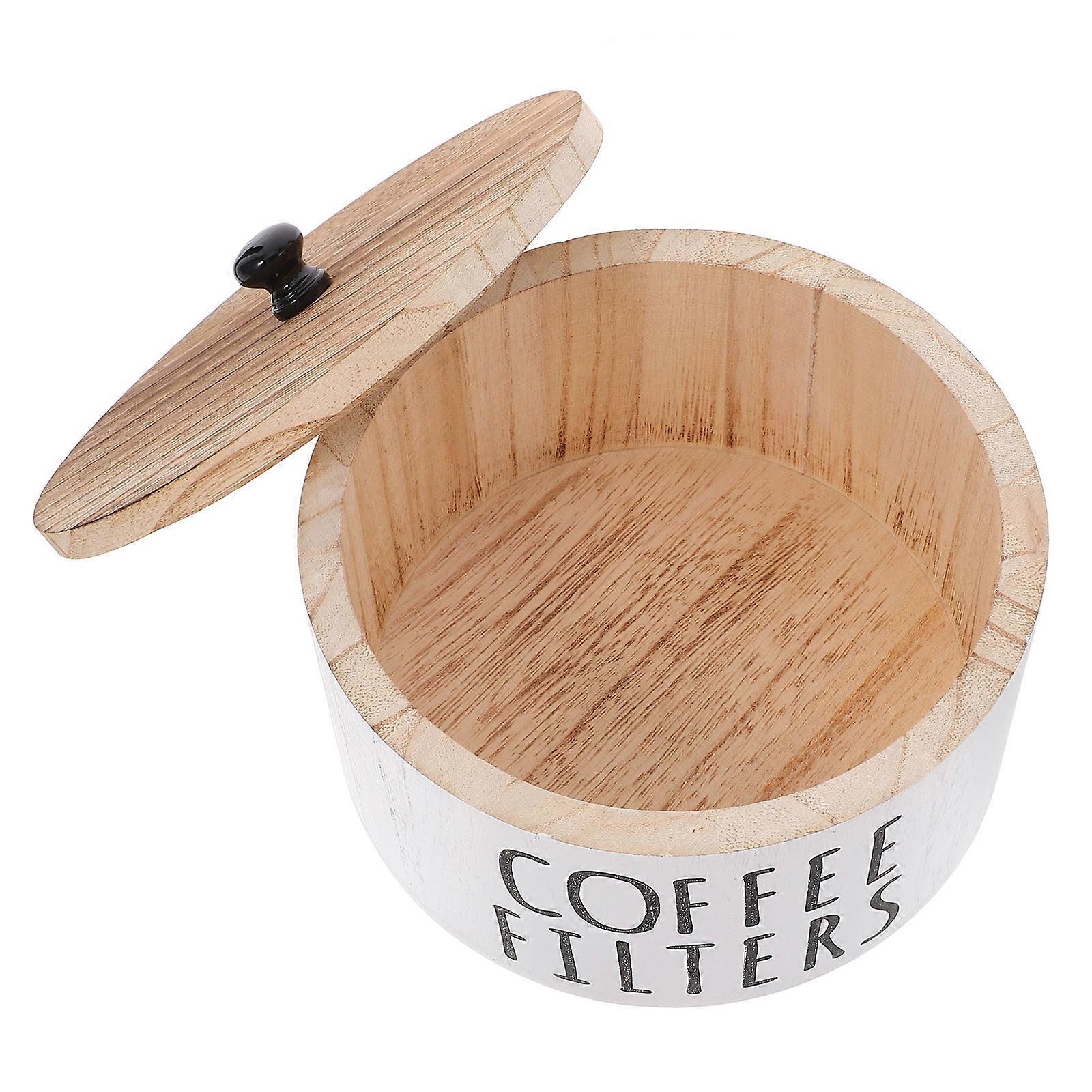 Wooden Coffee Filter Holder with Lid for Kitchen Use Rustic Storage Container