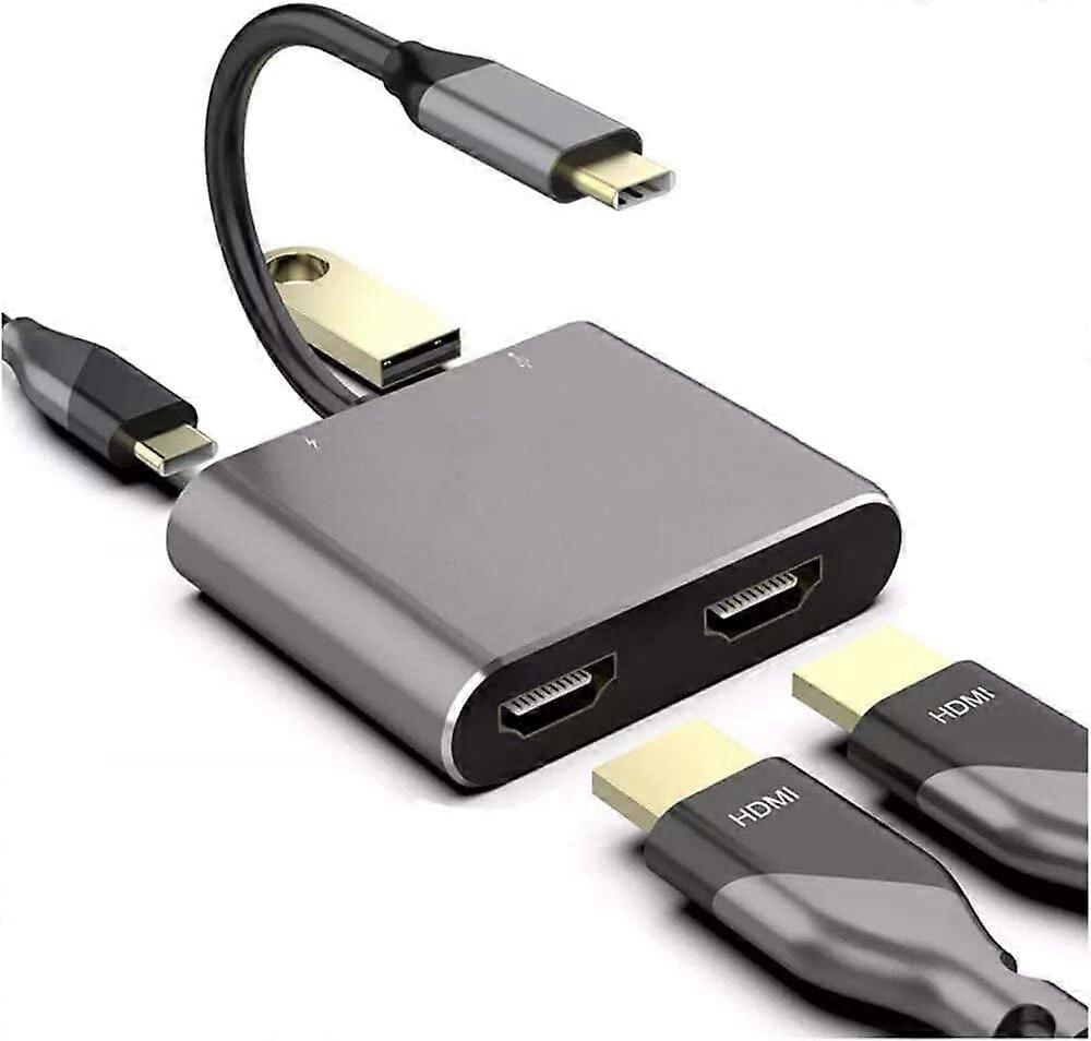 4K USB C to Dual HDMI Adapter Hub 60Hz 4In1 USB 3.0 PD Charger Port Thunderbolt 3 Mac Windows Compatible