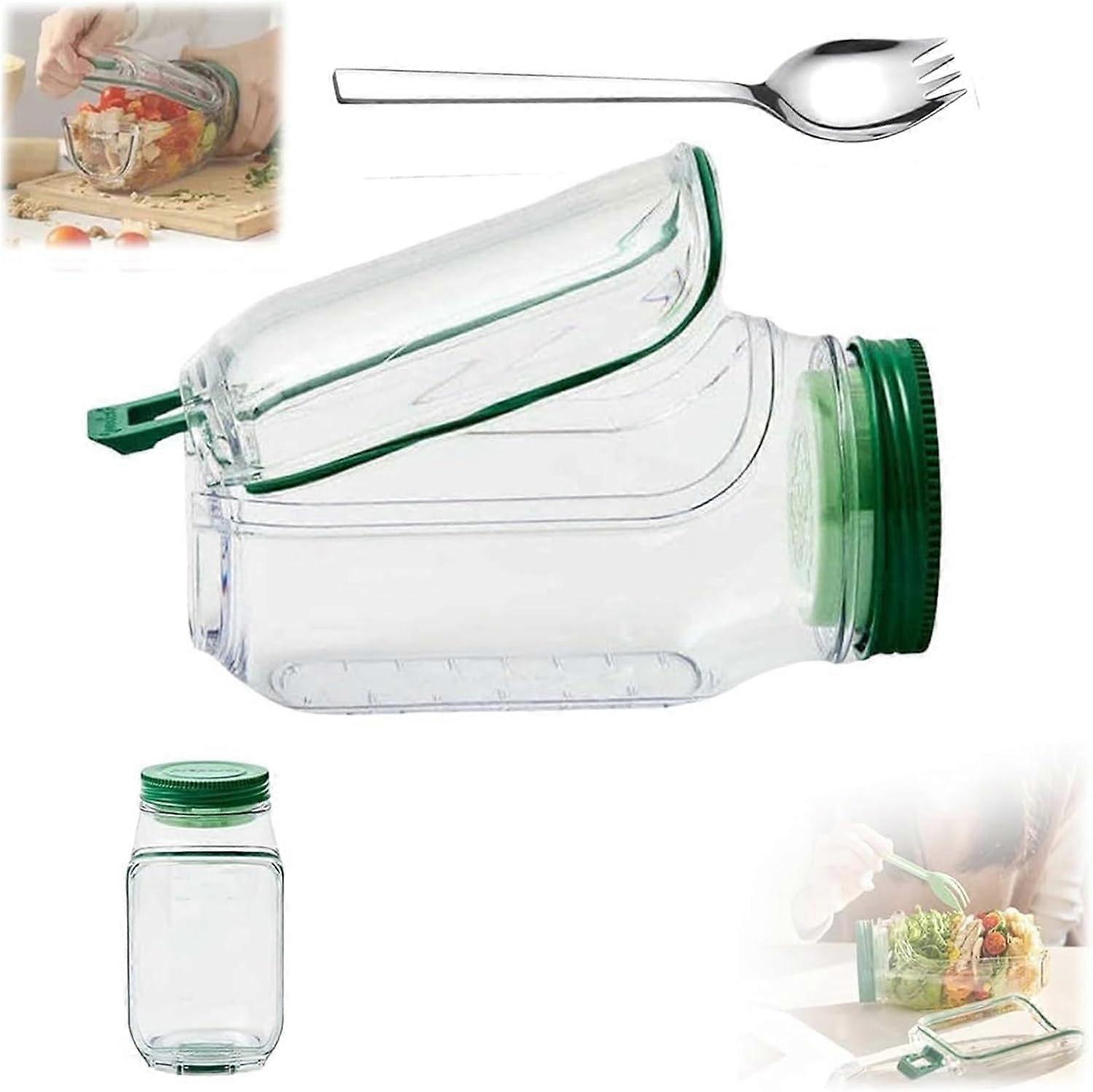 Salad Container to Go with Integrated Dressing Cup, Leak Proof Salad Shaker for Lunch Meal Prep