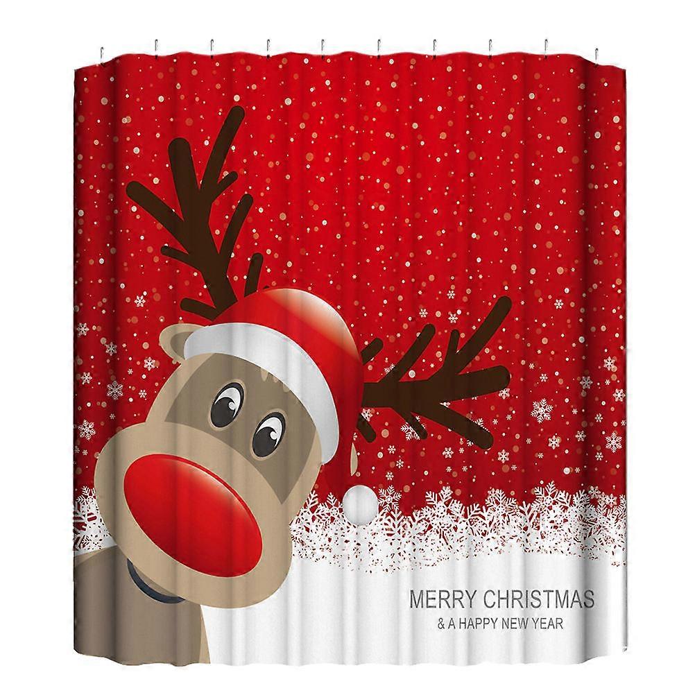 Waterproof Shower Curtain Christmas Elk Printing Function with 2Pcs