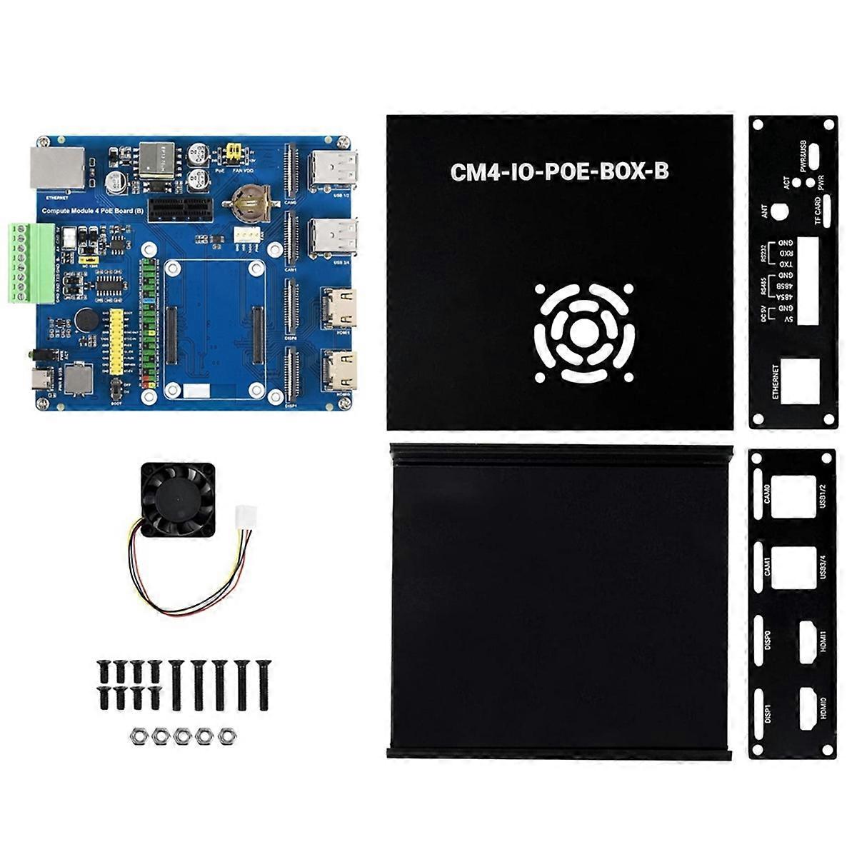 For Compute Module 4 PoE Mini-Computer (Type B) Based ,with Metal Case Cooling Fan CM4 PoE IO Board EU Plug