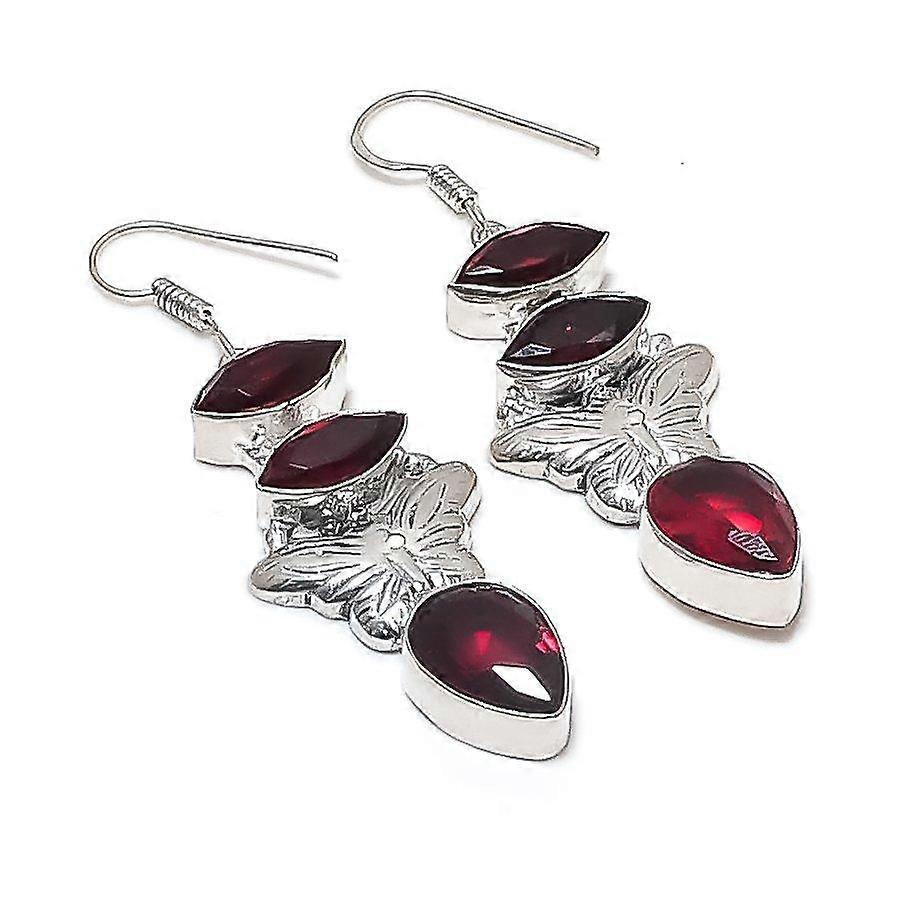 Garnet Gemstone 925 Sterling Silver Earring 2.36"
