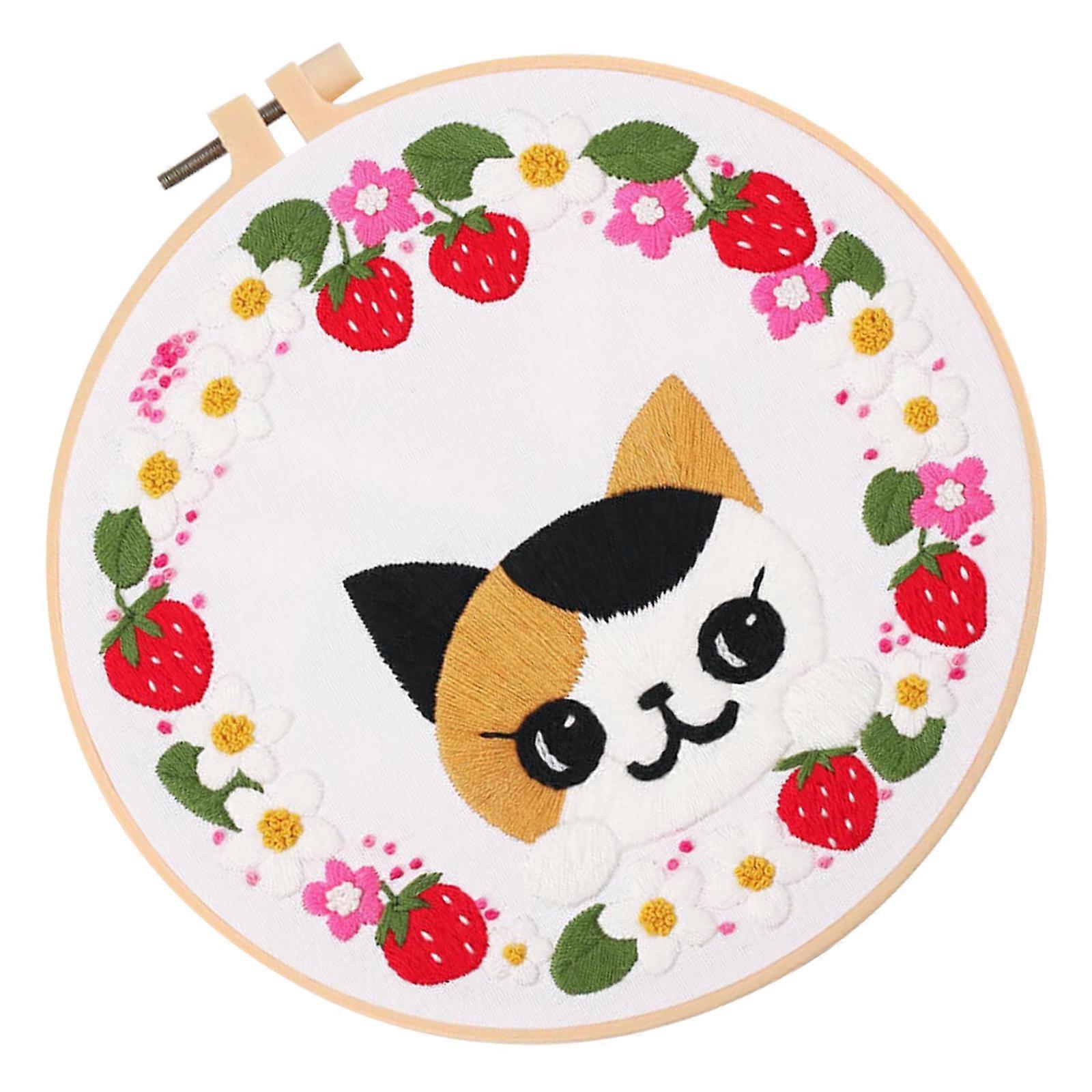 Cat Embroidery Kit Beginner Embroidery Kit with Cotton Material 1Set
