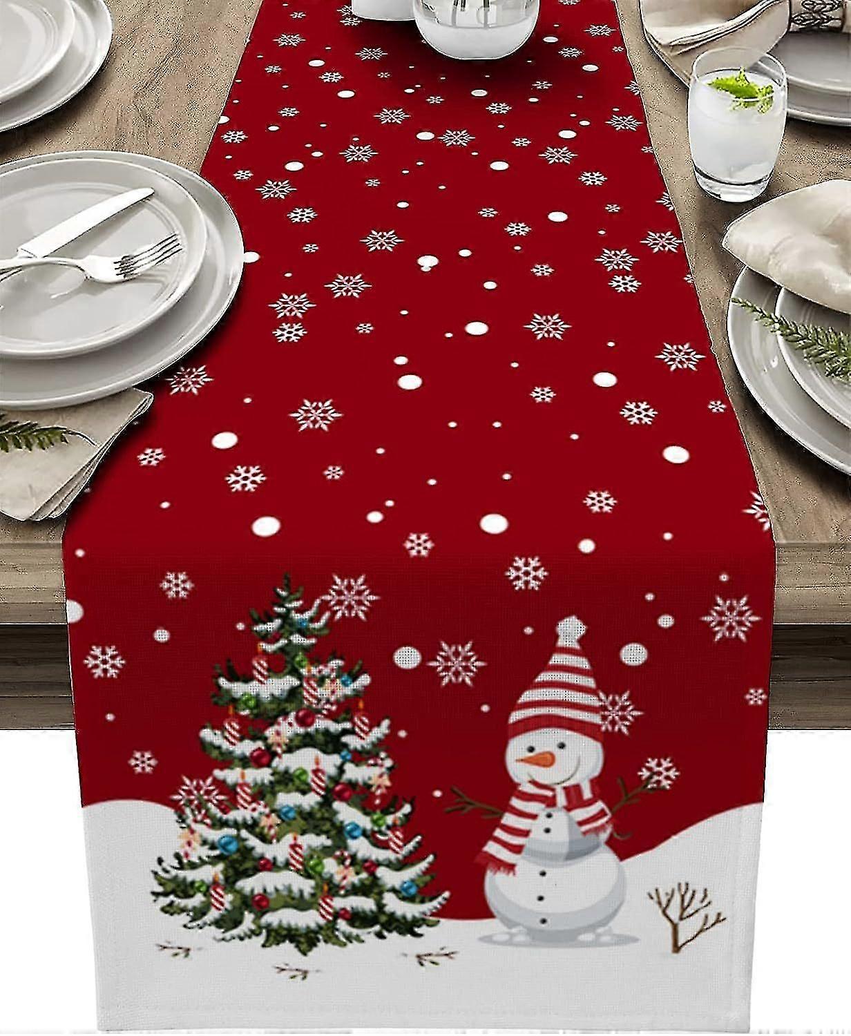 1pc, Lin Table Runner, Christmas Theme Table Runner, julepynt, Santa Claus Winter