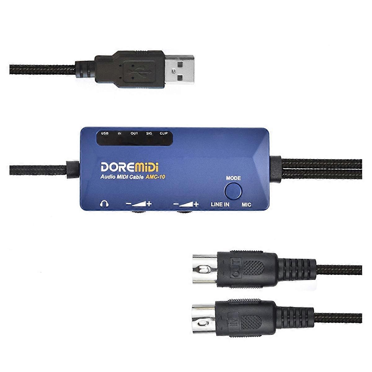 -10 USB Audio MIDI Cable Converter Dual Function Sound Card and MIDI Interface Plug and Play