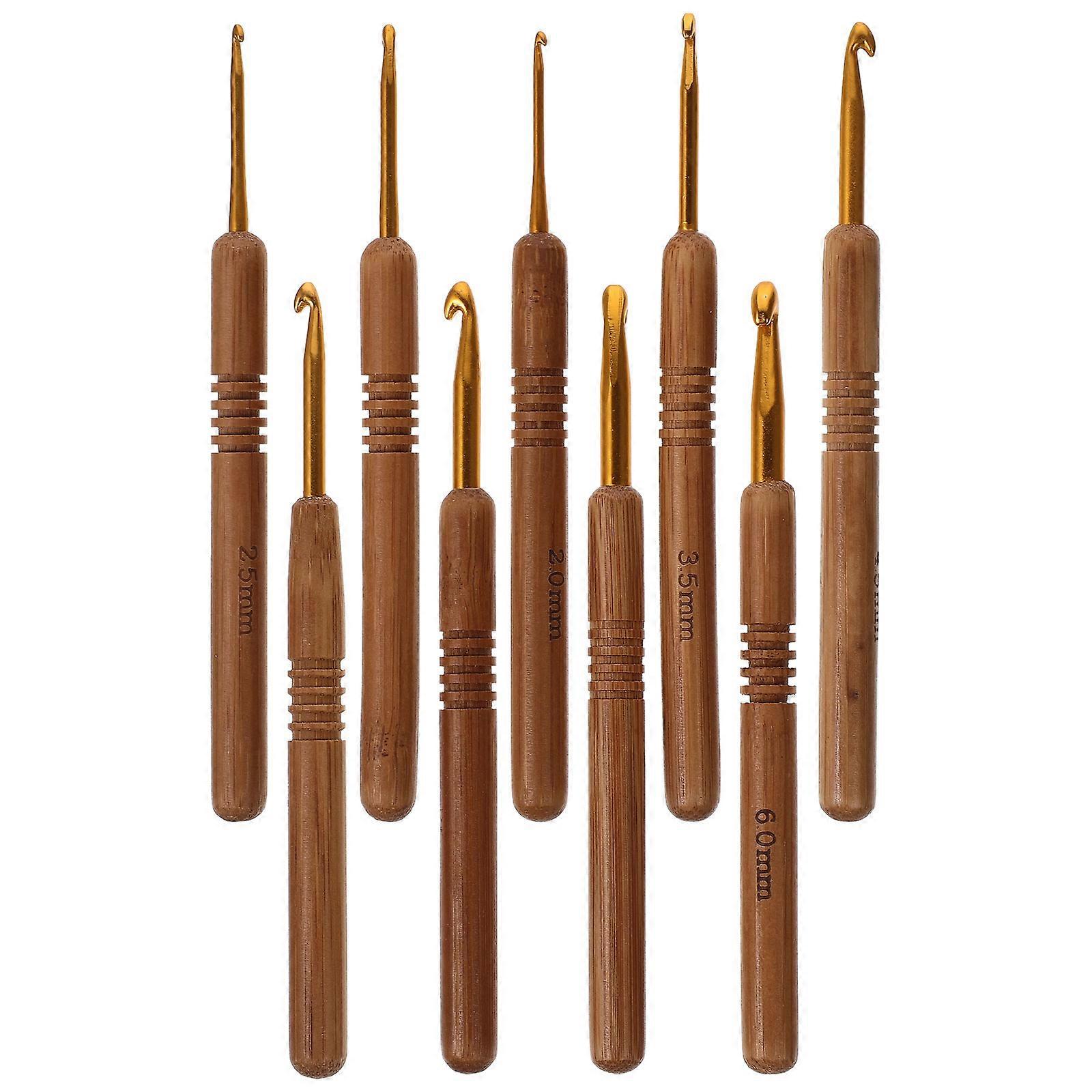 Knitting Crochet Hooks Bamboo Set for Knitting 9Pcs Comfortable Handle