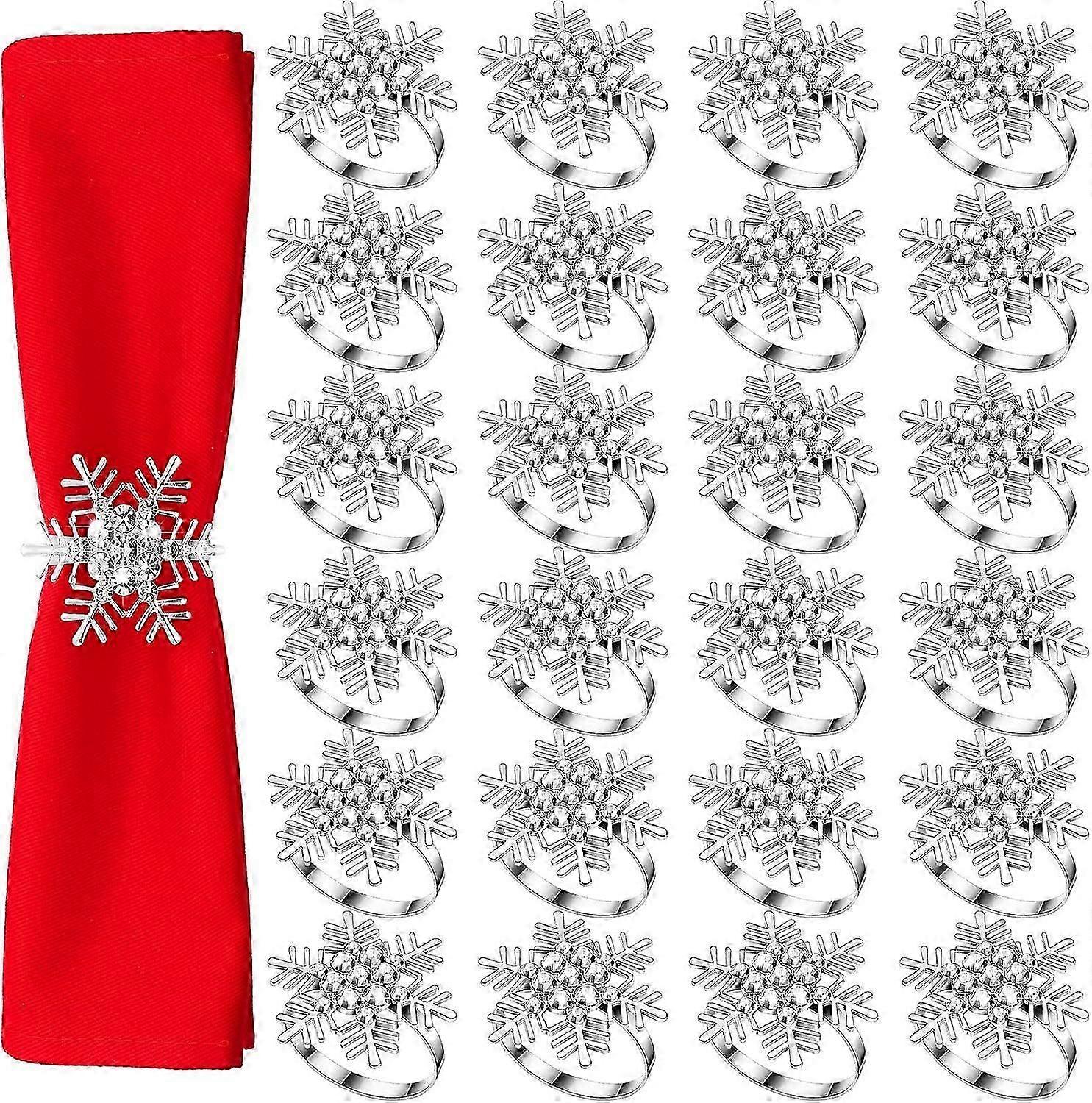 24-Pack Silver Rhinestone Snowflake Napkin Rings for Christmas
