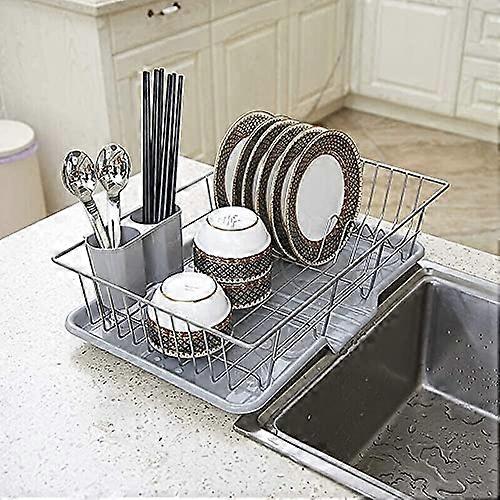 Dish Drying Rack with Drainboard and Removable Utensil Holder, Chrome Plated for Small Kitchen