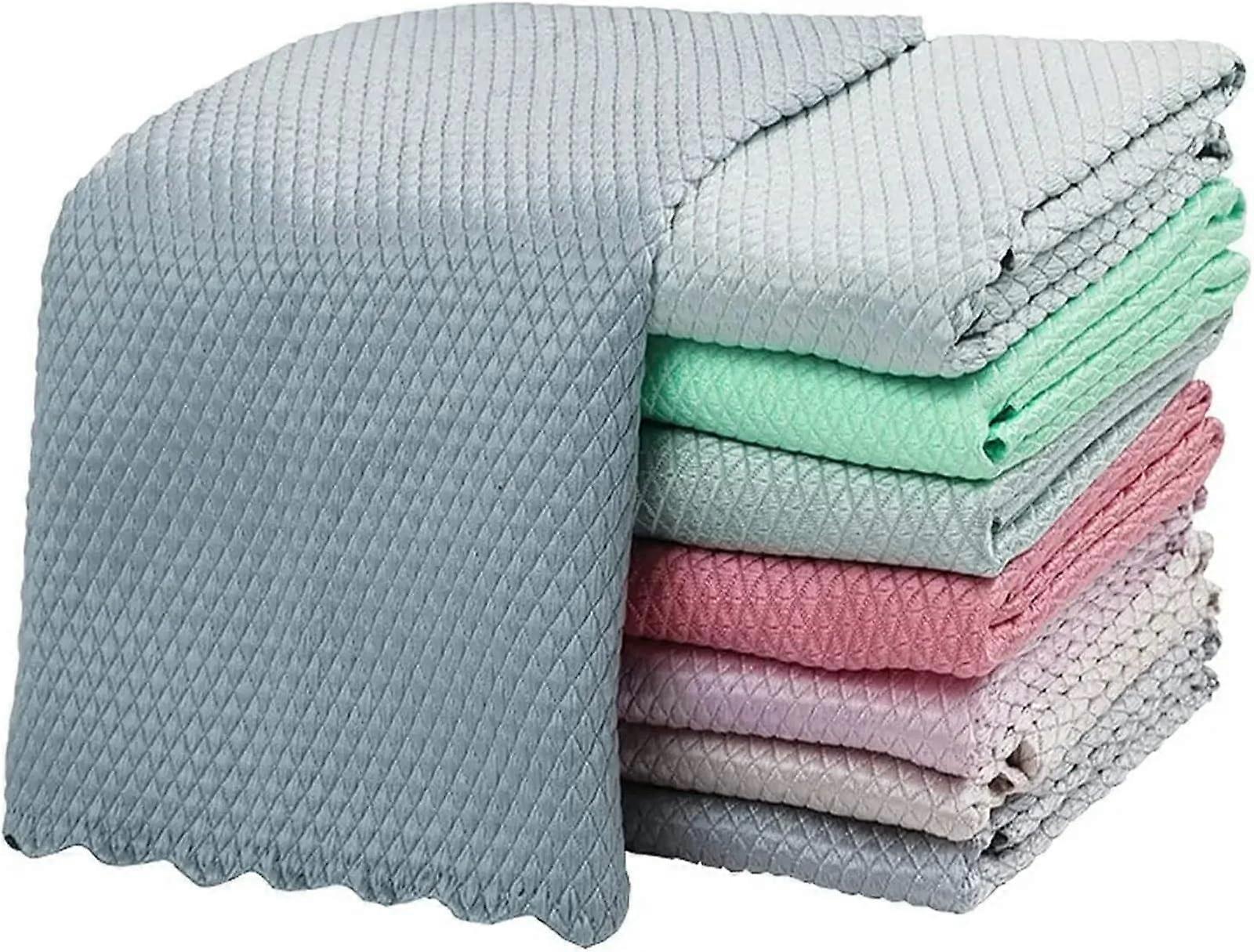 10 Pack Microfiber Fish Scale Dishcloths 30x40cm  Lint Reusable Kitchen and Glass Cleaning