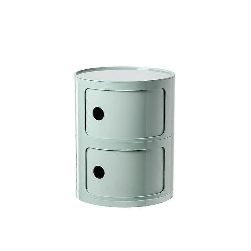 Modern Round Bedside Table with Drawer, Stackable Nightstand for Bedroom, Green 2 Tiers