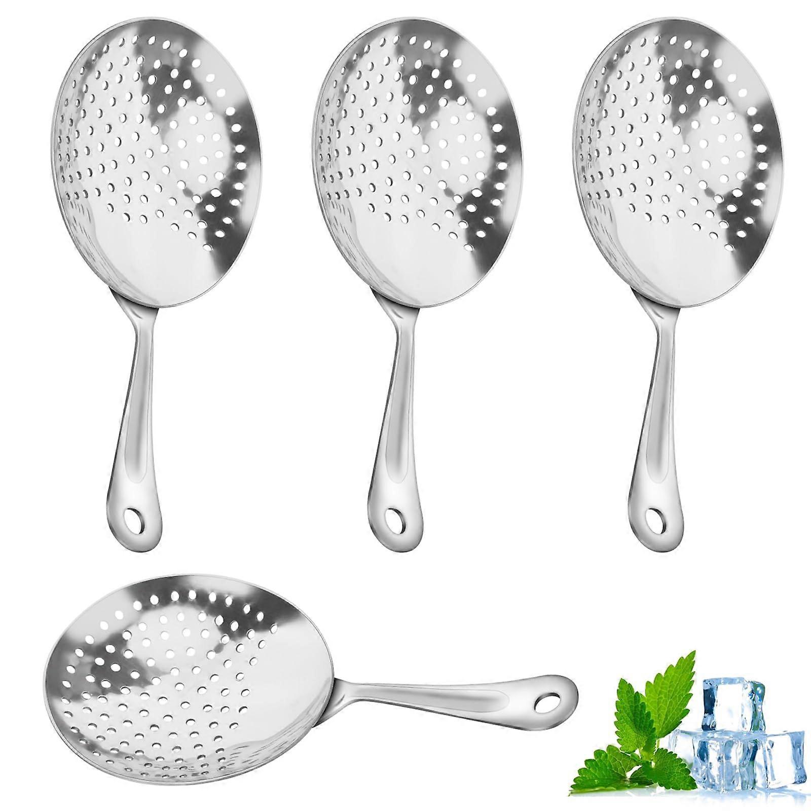 4 Pack Stainless Steel Julep Strainer Cocktail Strainer for Mint Juleps and Bartender Use