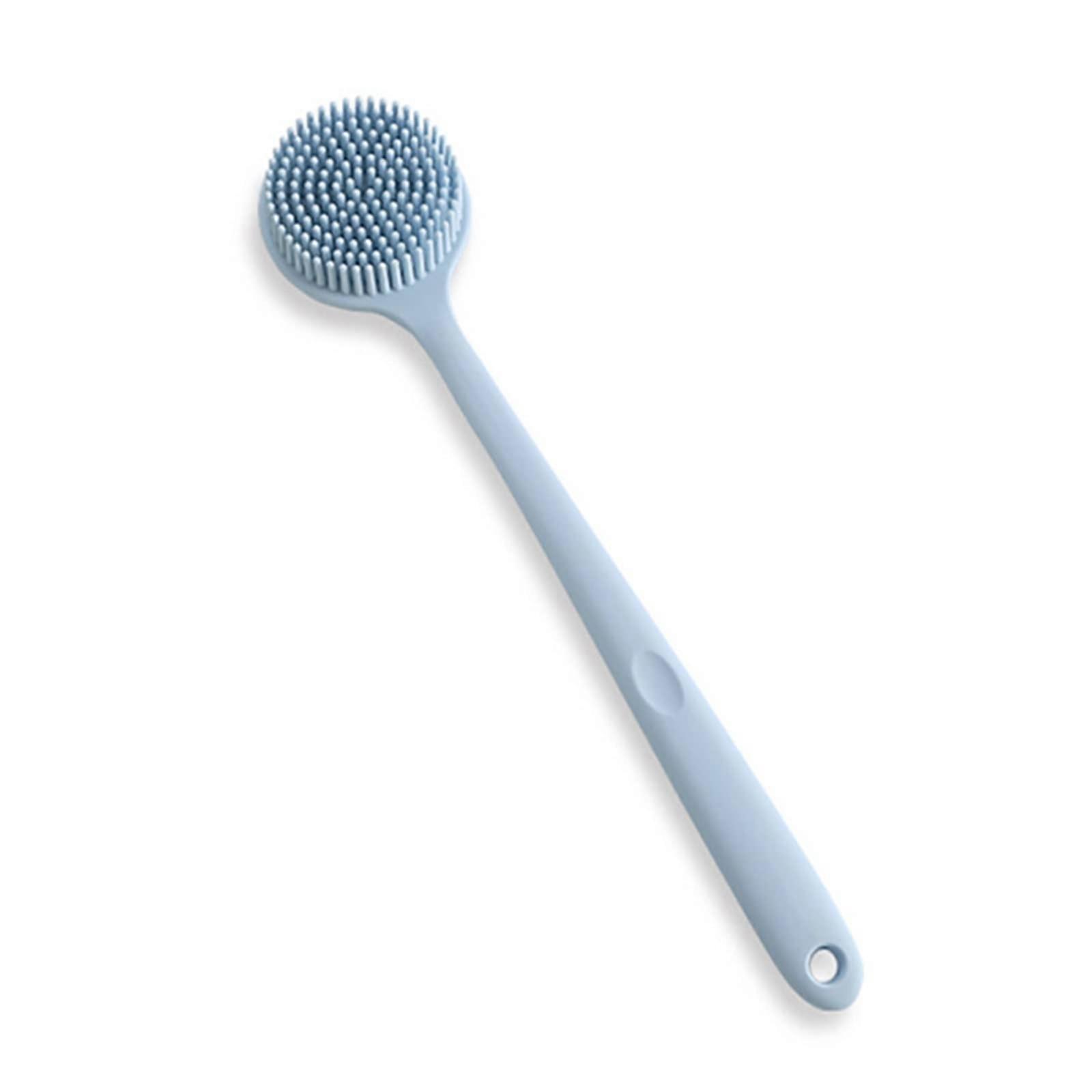 Silicone Bath Brush Long Handle DoubleSided Back Scrubber for Gentle Exfoliation Blue