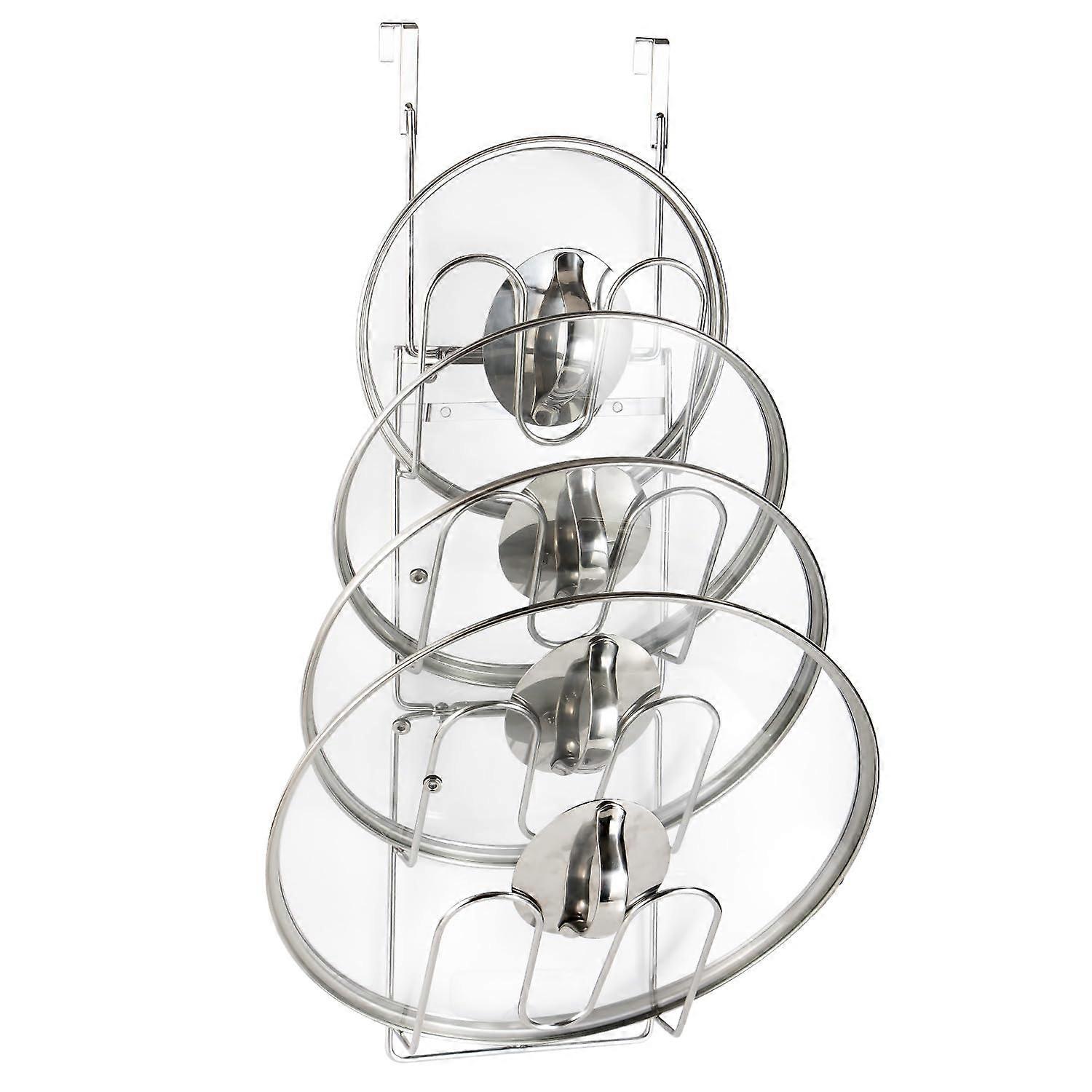 Pot Lid Organizer Adjustable Stainless Steel Cabinet Mounted Rack for SpaceSaving Kitchen Storage