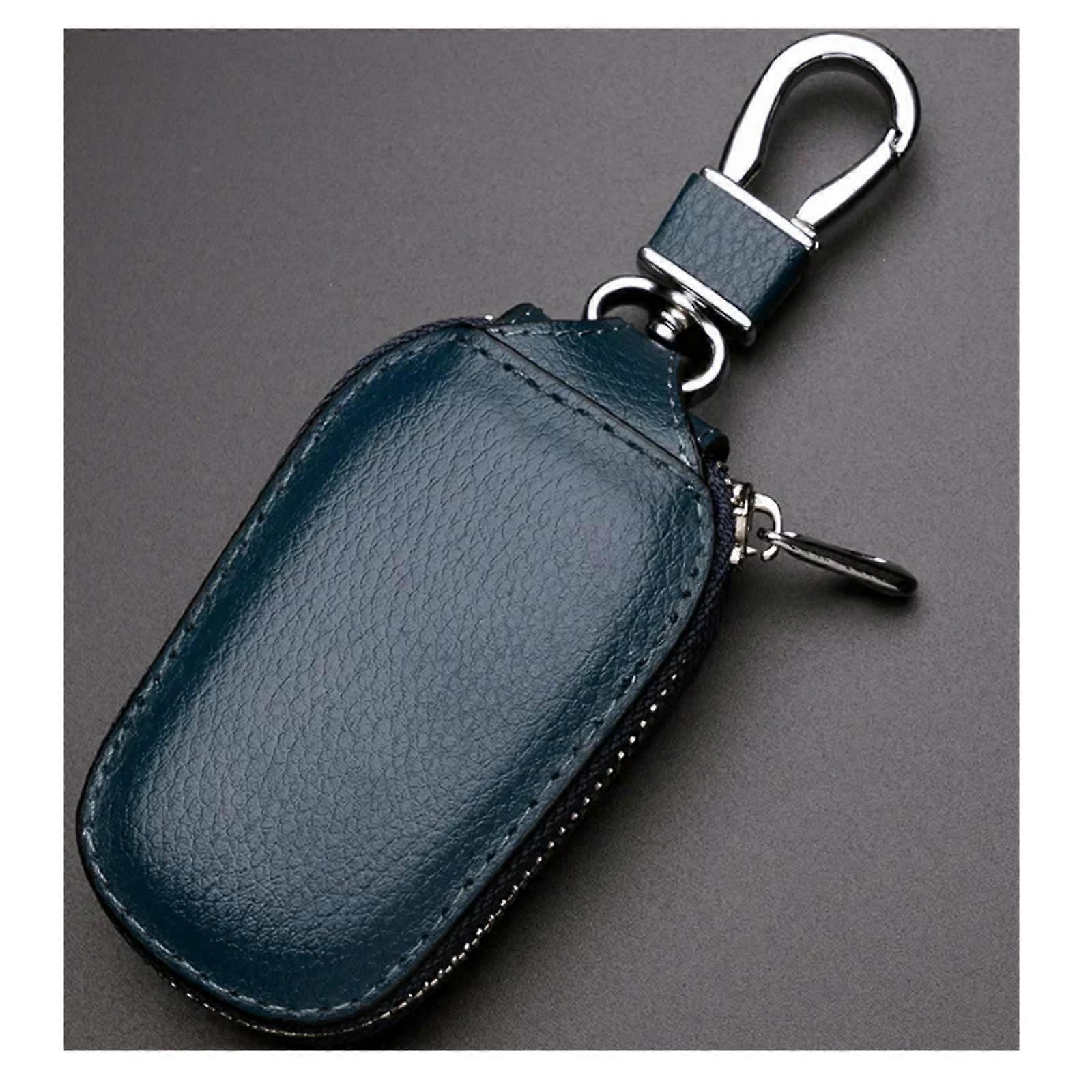 Leather Car Key Case Blue ScratchResistant DustProof Smart Auto Key Holder Organizer