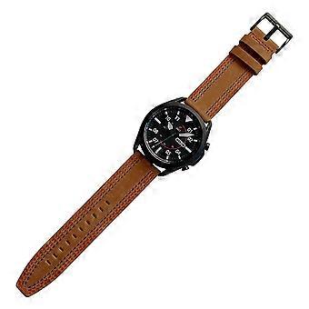 22mm Stitching Decor Genuine Leather Smart Watch Replacement Strap for Samsung Galaxy Watch3 45mm/Su