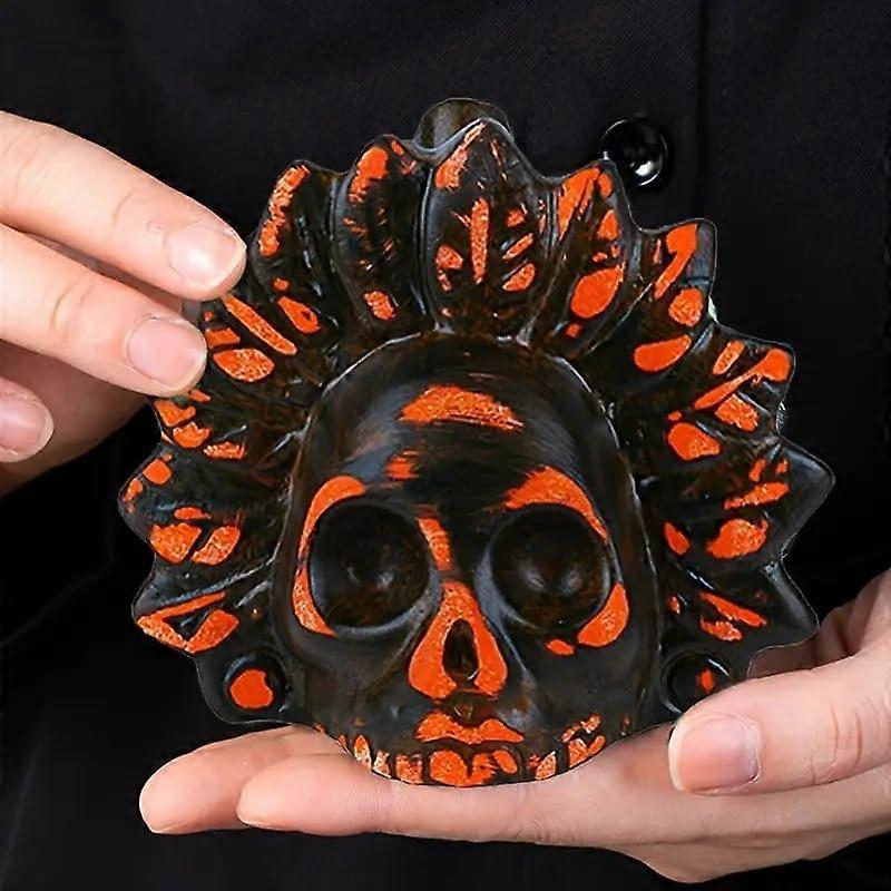 Handmade Ceramic Aztec Death Whistle with Authentic Scream Effect, 125dB Orange Skull Design