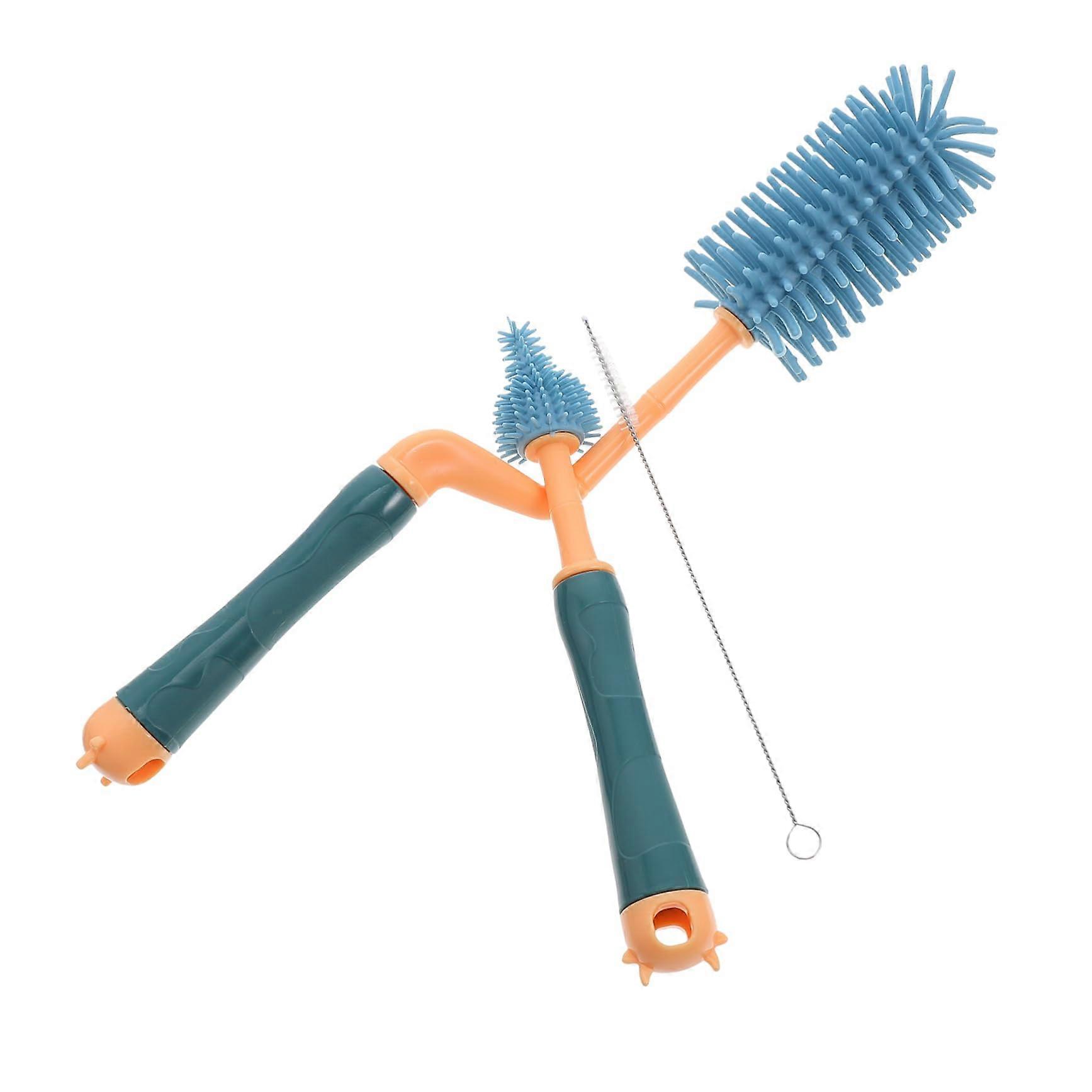Silicone Bottle Cleaning Brush Set with Straw and Pacifier Brushes, Deep Corner Clean, Blue