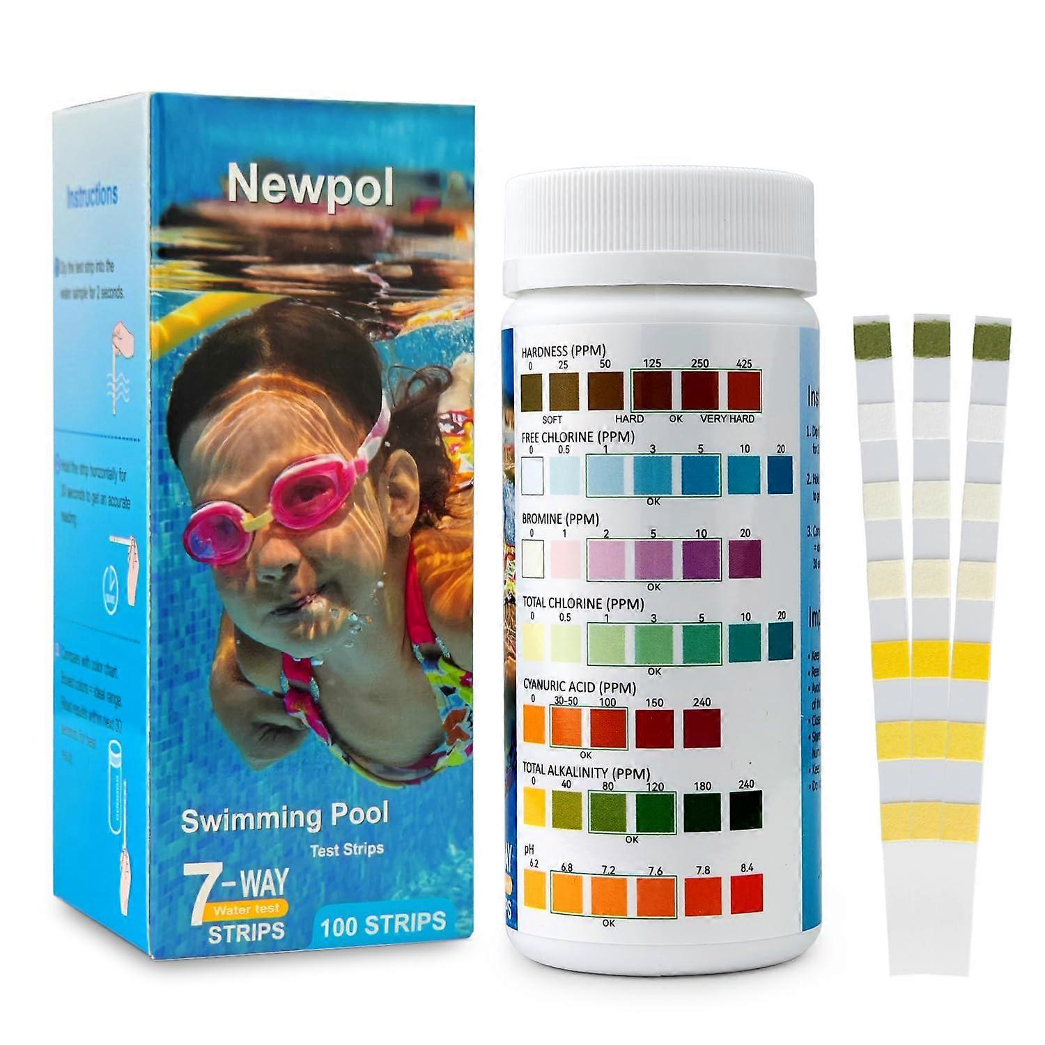 Newpol 7in1 Pool Test Strips 100 Count for Pool Spa Hot Tub, Quick Accurate Water Testing