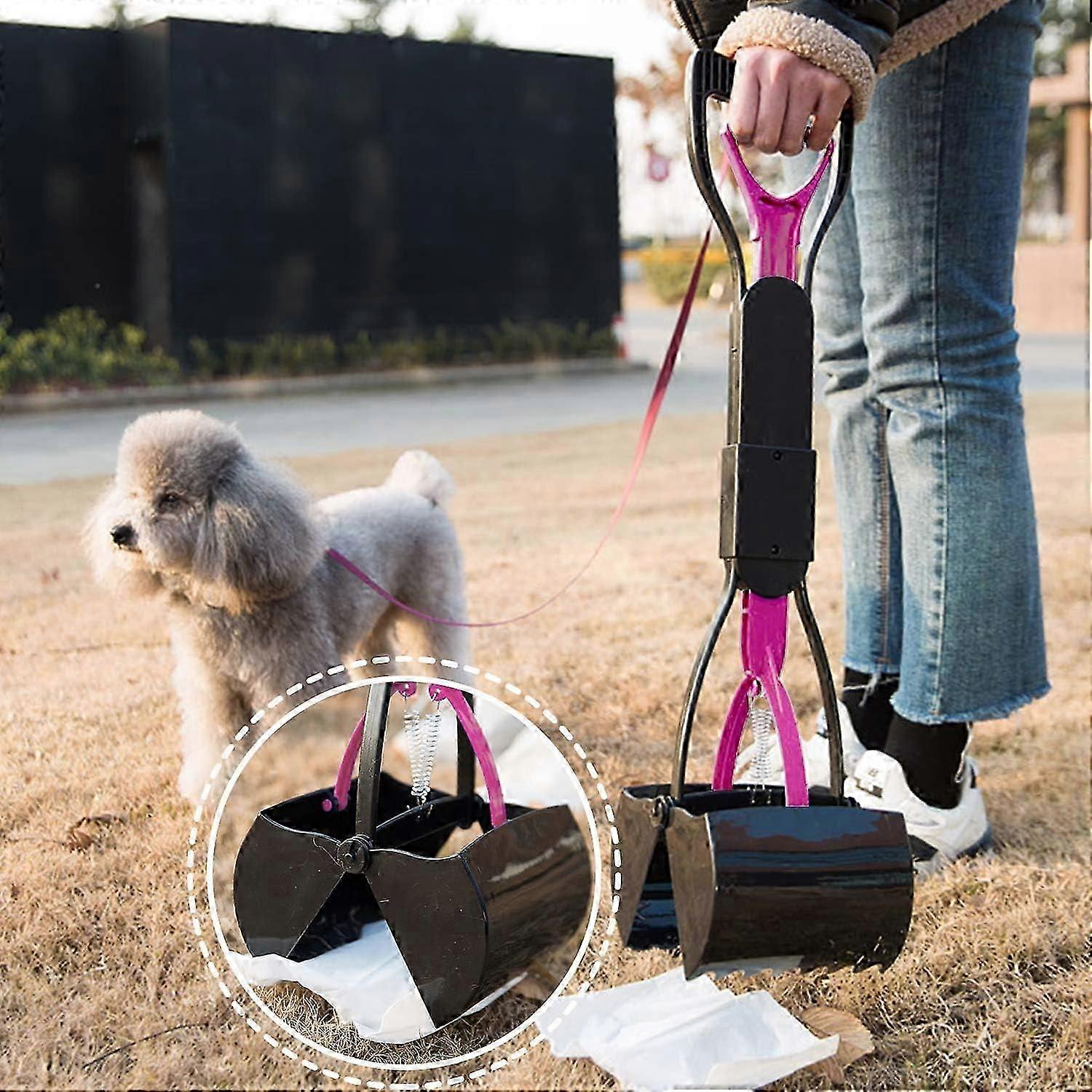 Foldable Long-Handled Pet Poop Scoop, Black & Pink