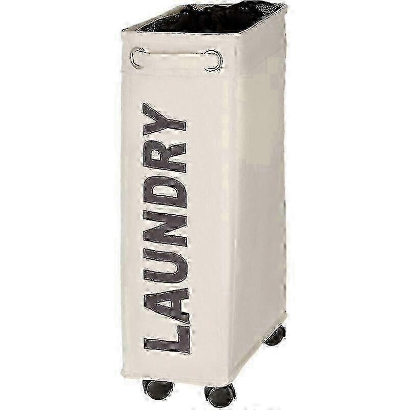 Narrow Laundry Basket with Wheels, Polyester, 43L, Space-Saving, Beige