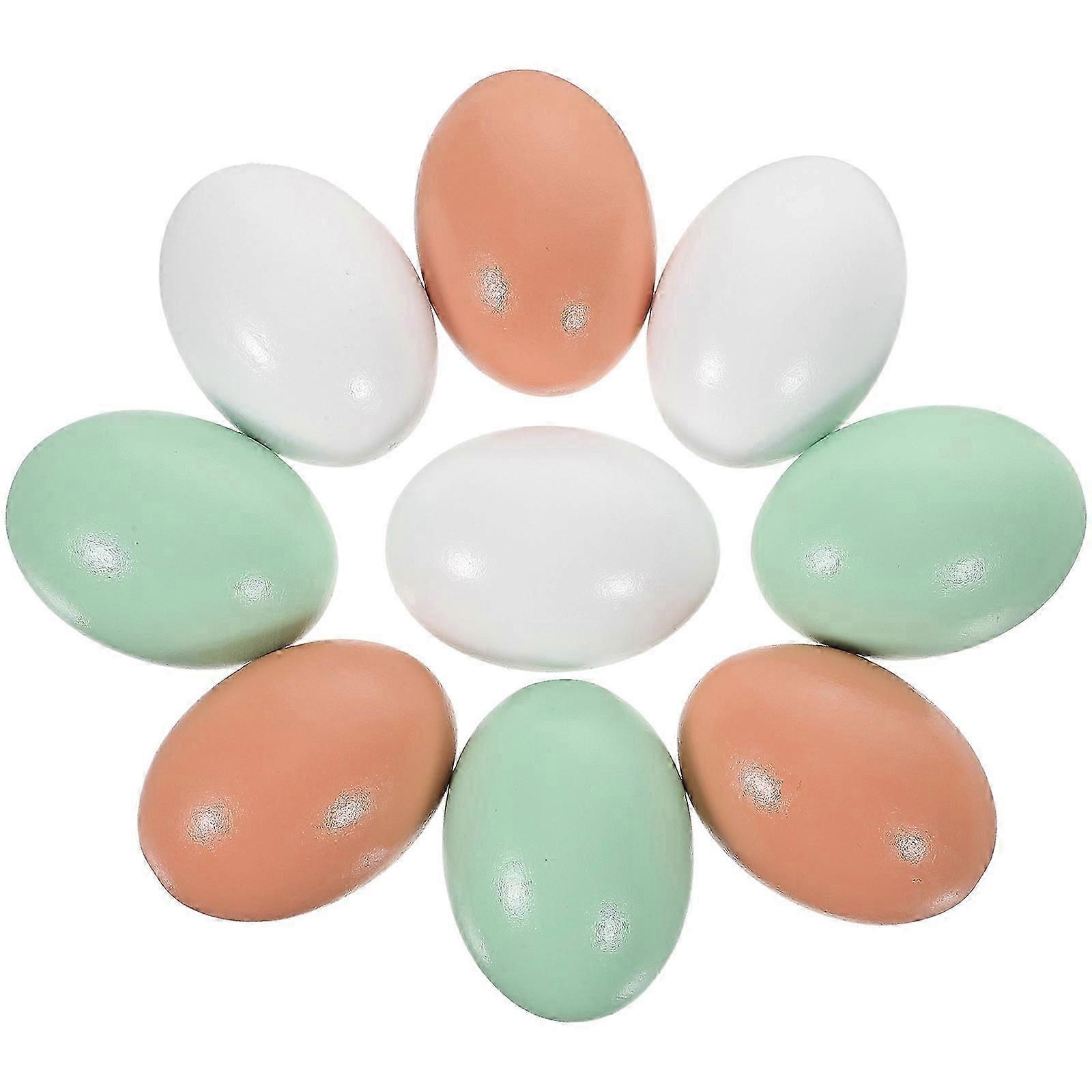 Durable Wooden Fake Eggs for Easter Decorations 9Pcs Multicolor