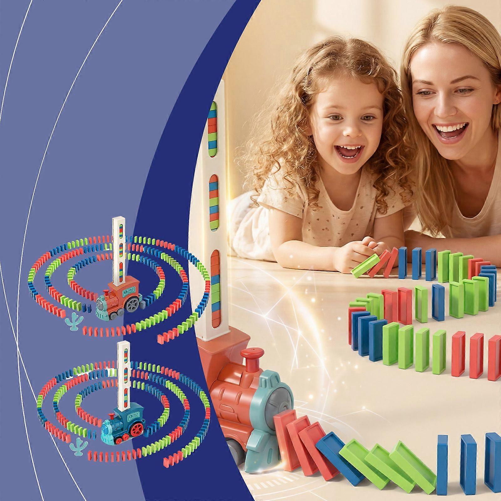 Automatic Domino Train Set with Colorful Blocks (Blue Style)