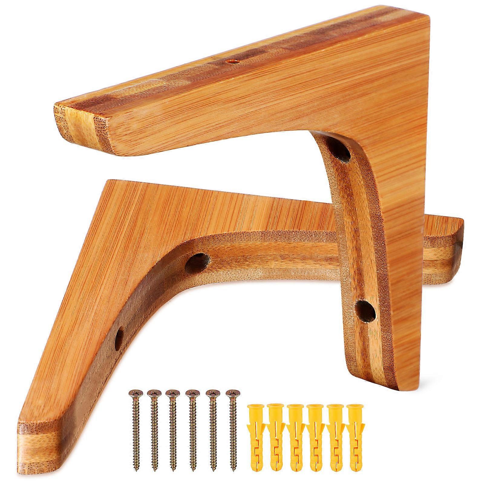 Wall Mount Shelf Bracket Bamboo Floating Shelf Bracket for Storage 2Pcs